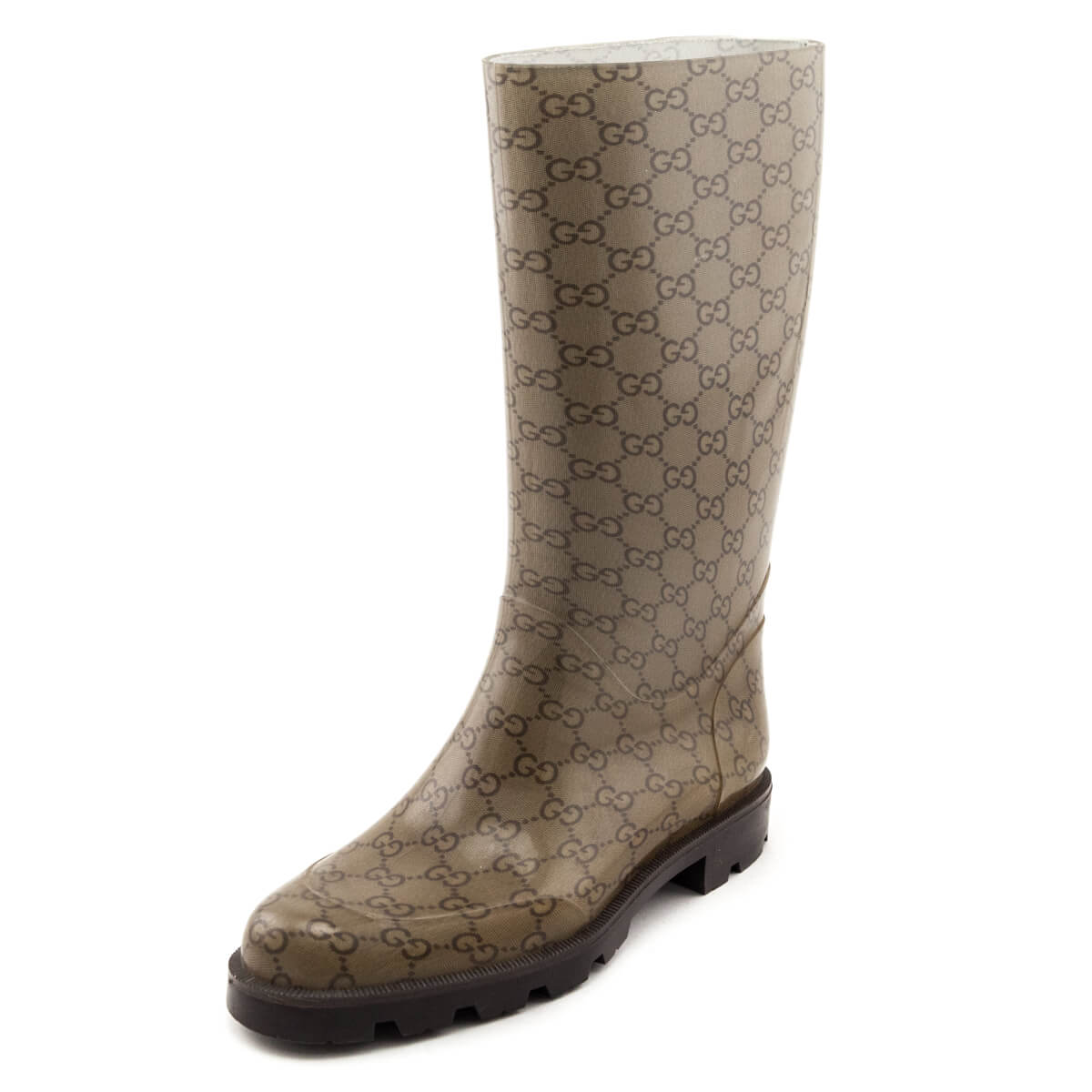 Gucci Monogram Beige Monogram Rubber Rain Boots Size USÂ 9 | EU 39