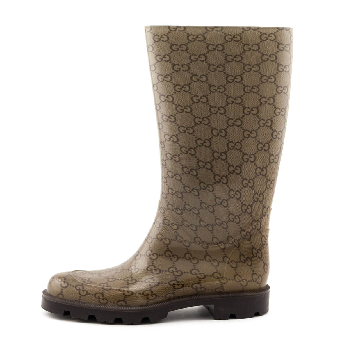 Gucci Monogram Beige Monogram Rubber Rain Boots Size USÂ 9 | EU 39