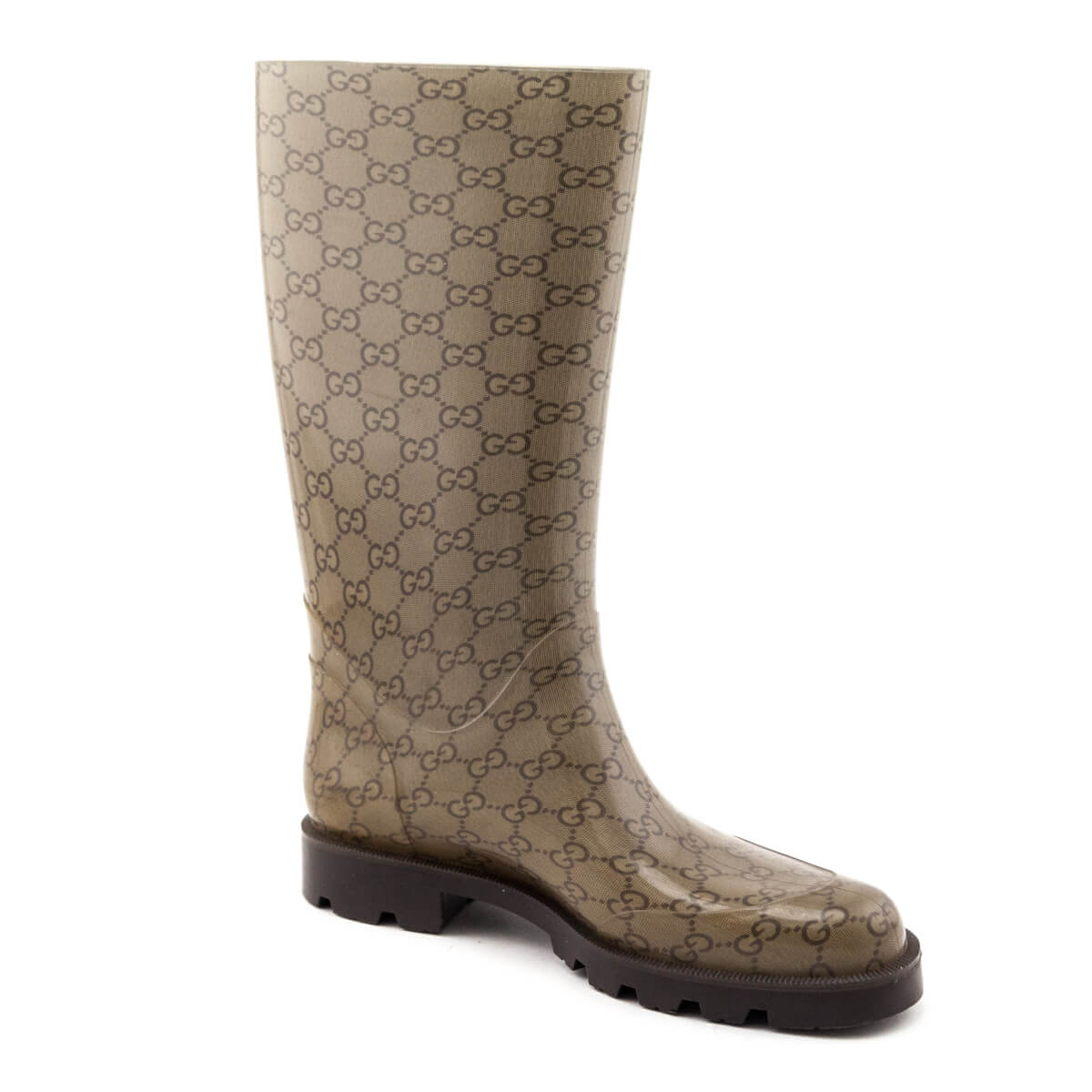 Gucci Monogram Beige Monogram Rubber Rain Boots Size USÂ 9 | EU 39