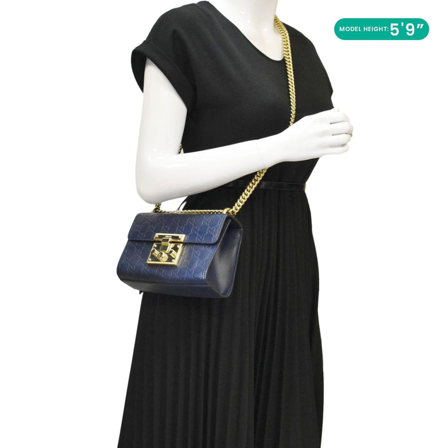 GUCCI Signature Padlock Small Leather Top Handle Shoulder Bag Blue 409487