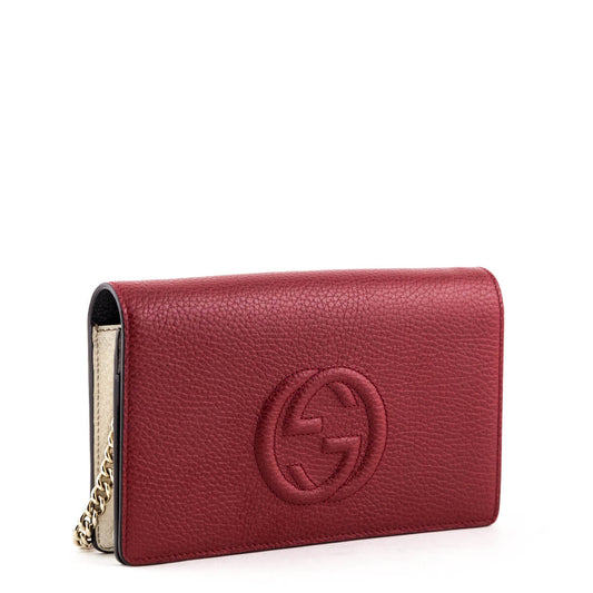 Gucci Tri-color Pebbled Calfskin Soho Wallet on Chain