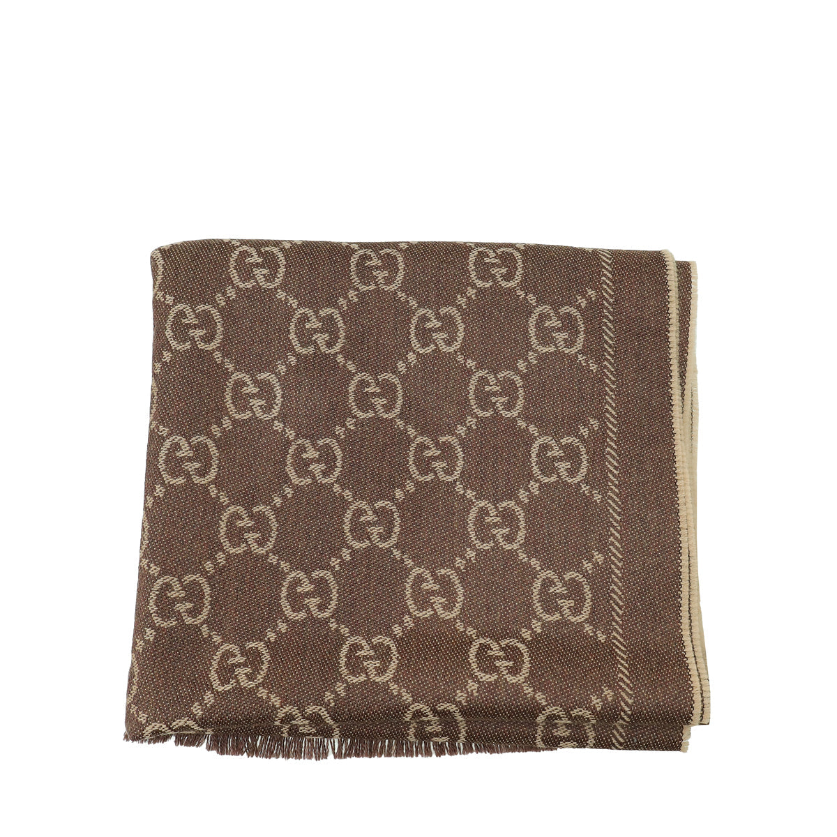 Gucci Brown GG Jacquard Pattern Knitted Scarf