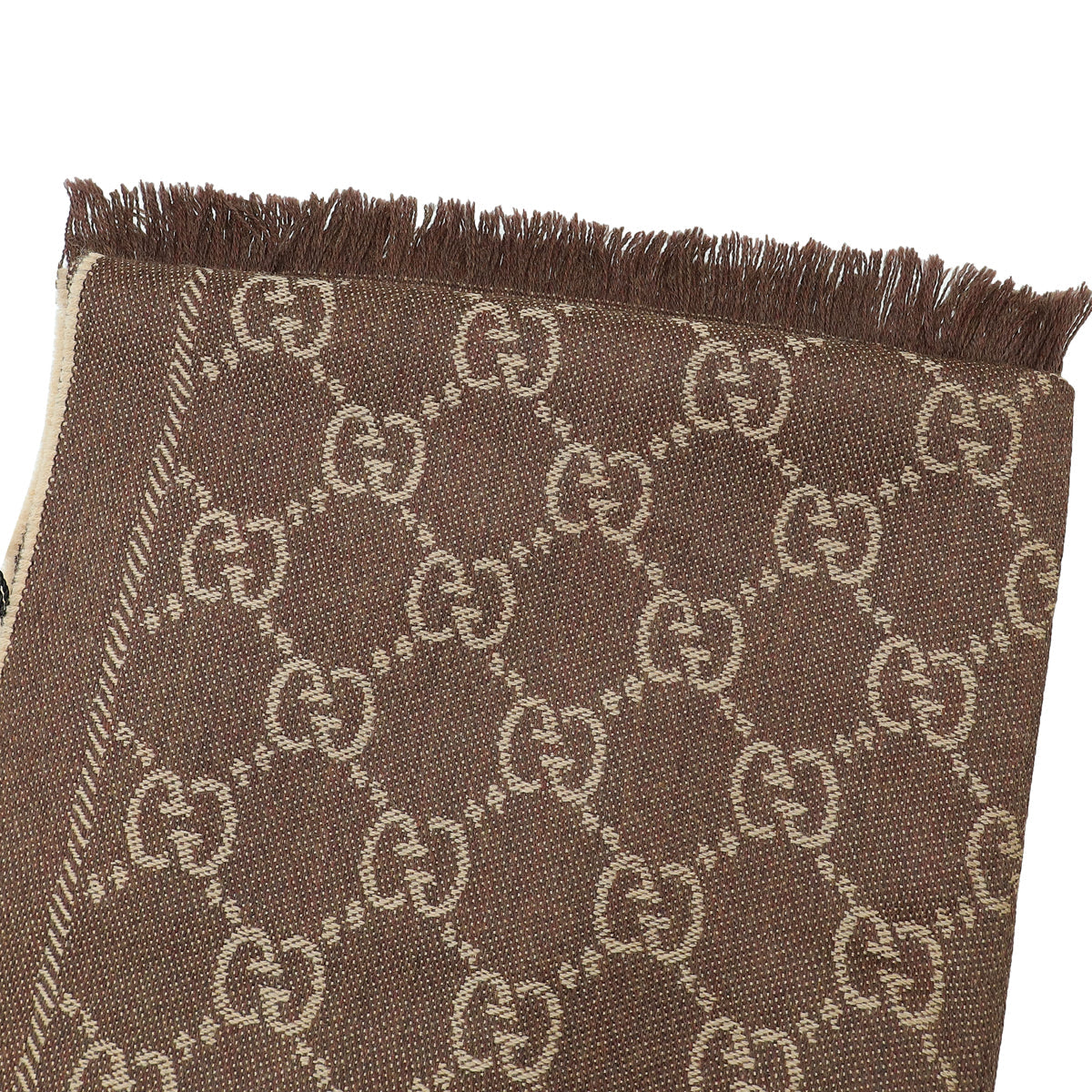 Gucci Brown GG Jacquard Pattern Knitted Scarf