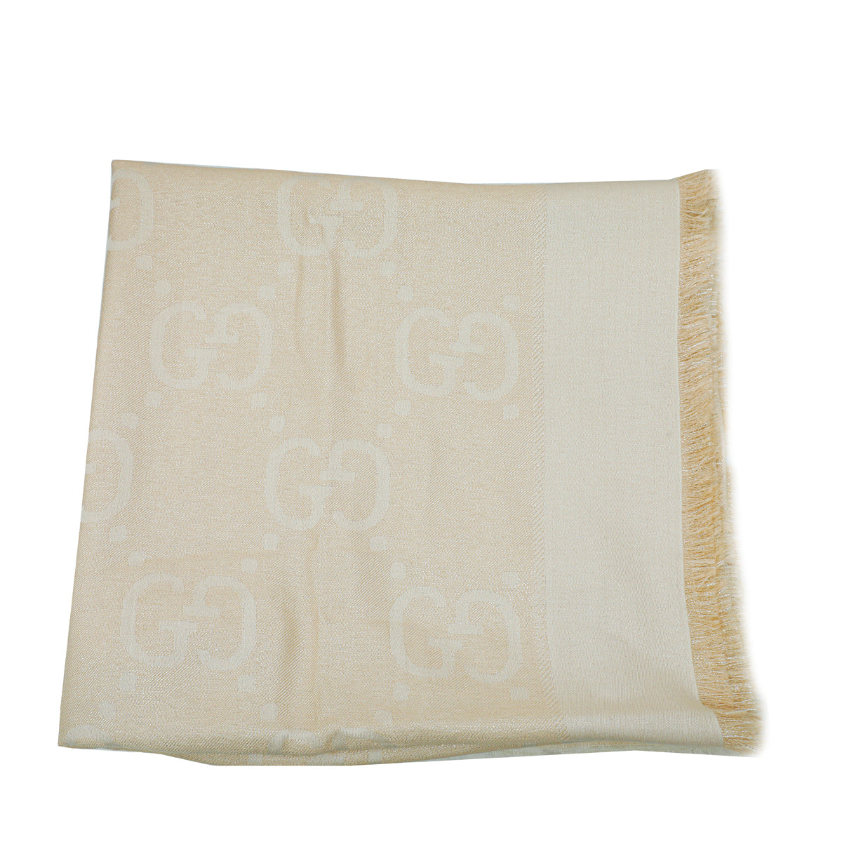 Gucci Champaign Metallic Silver GG LamÃ© Jacquard Shawl