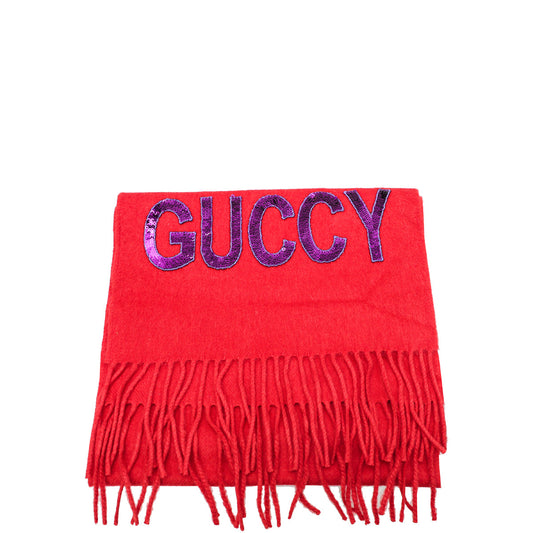 Gucci Red Sequin Guccify Fringe Scarf