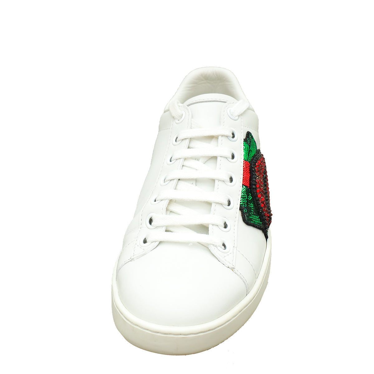 Gucci Tricolor Web Lips Sequins Embroidered Ace Sneakers 34.5