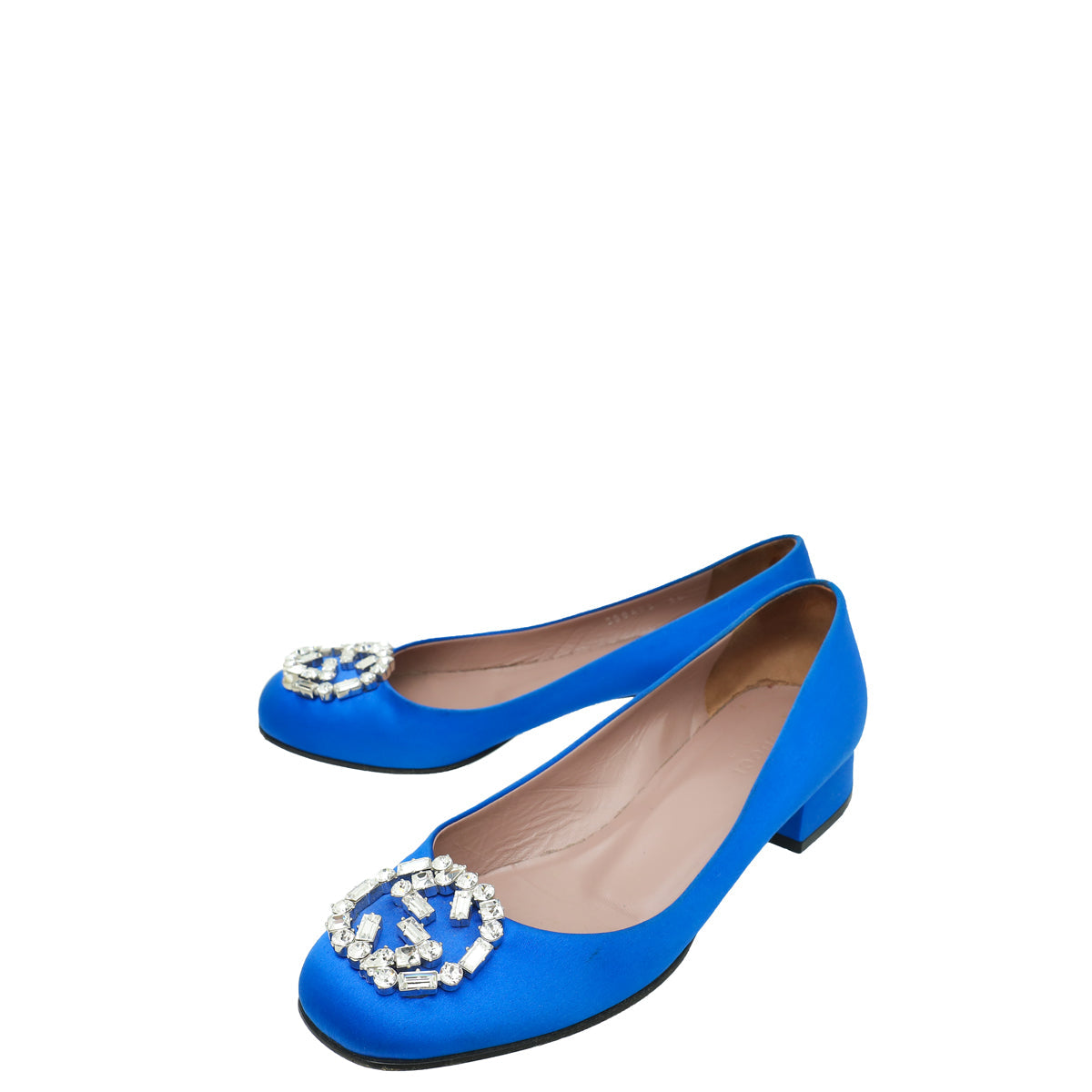 Gucci Royal Blue Satin GG Crystal Round Toe Ballet Flats 36