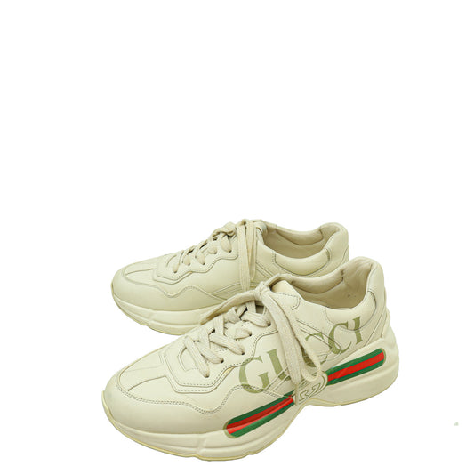 Gucci Ivory Logo Rhyton Trainer Sneakers 37.5