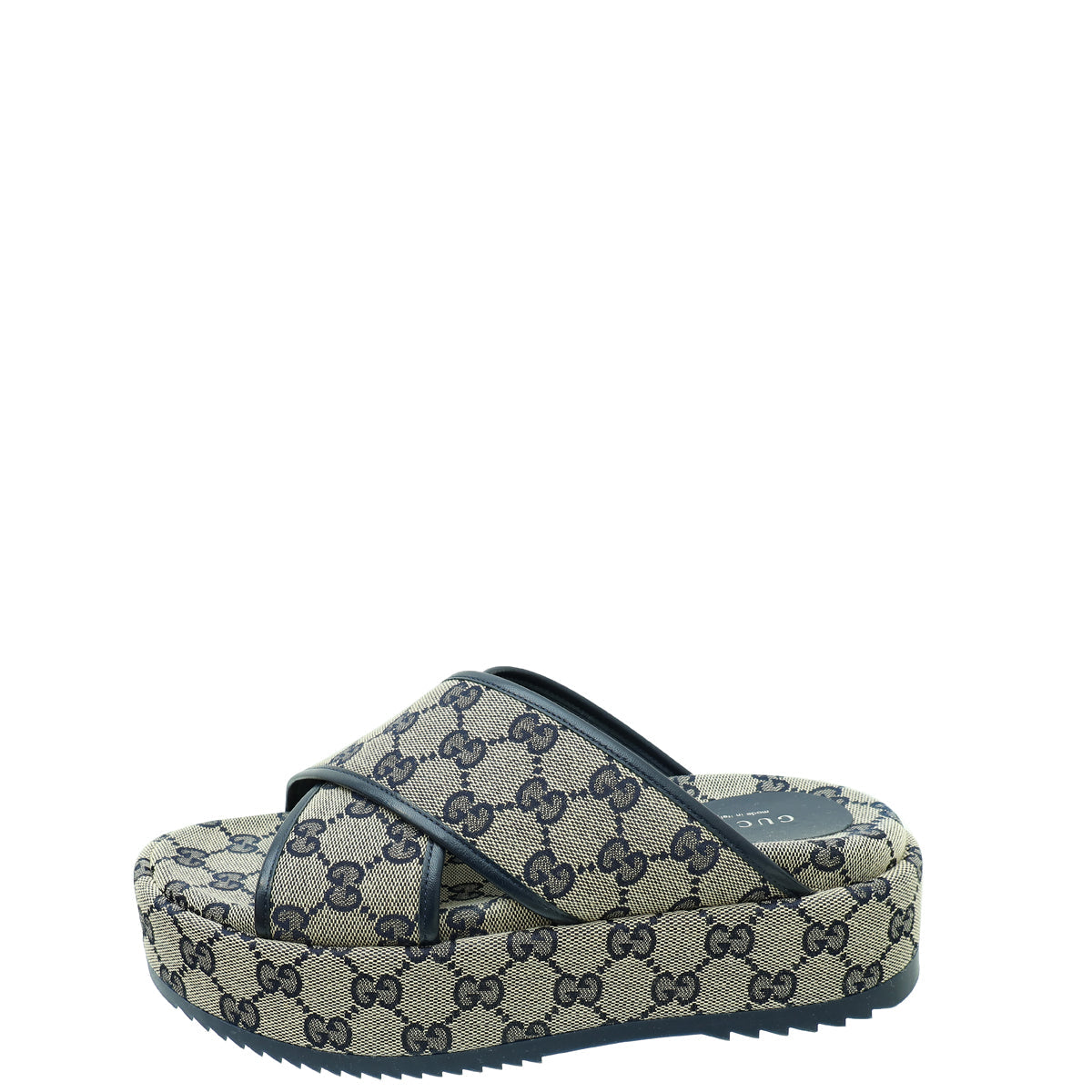 Gucci Navy Blue GG Platform 30mm Sandal 38.5