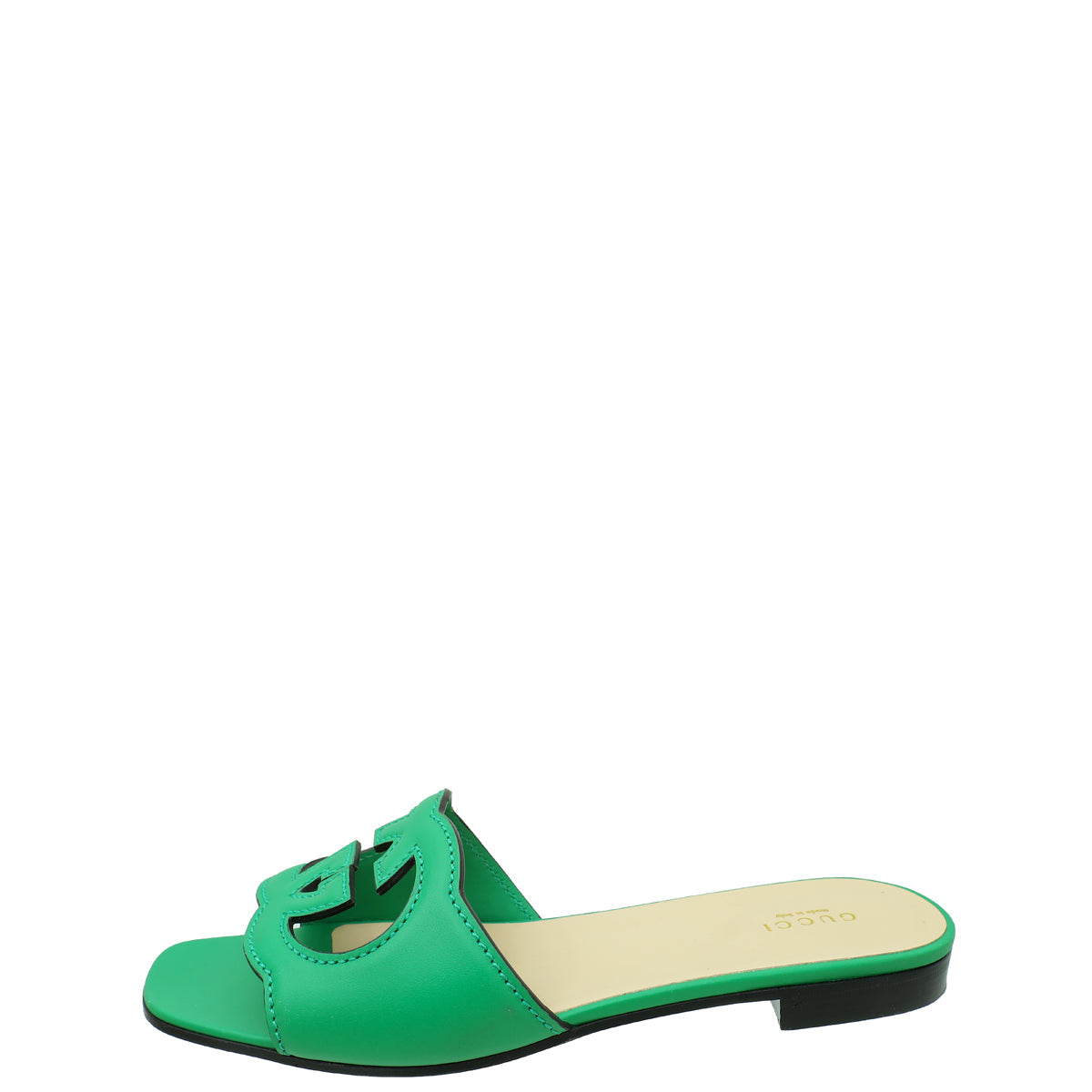 Gucci Green Interlocking G Cutout Flat Sandal 39