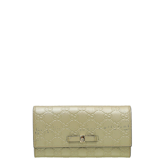 Gucci Champagne GG Guccissima Bow Continental Wallet