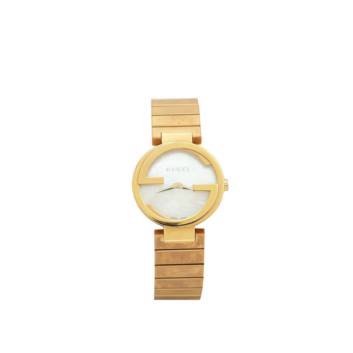 Gucci Stainless Steel Rose Gold Mother of Pearl Interlocking 28mm Quartz Watch