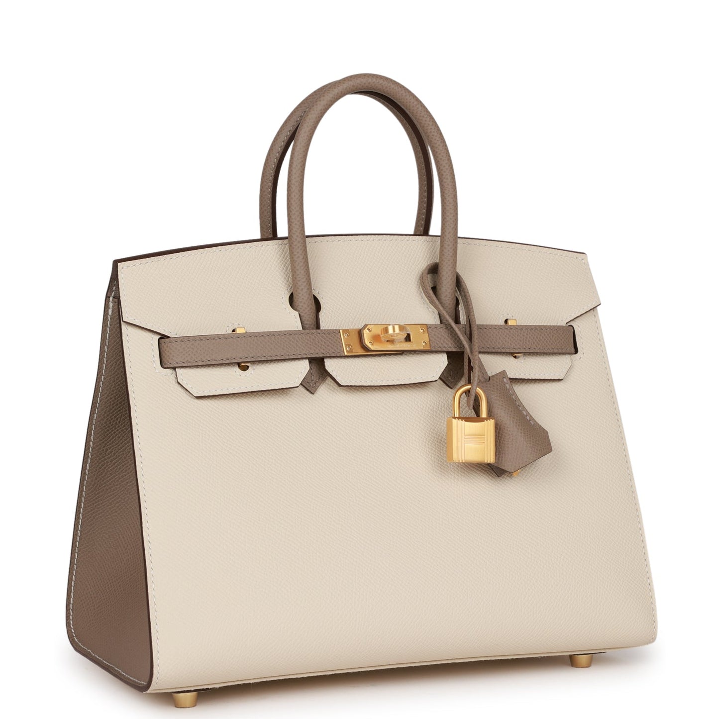 Hermes Birkin 25 Sellier Craie and Gris Asphalte Epsom Brushed Gold Hardware