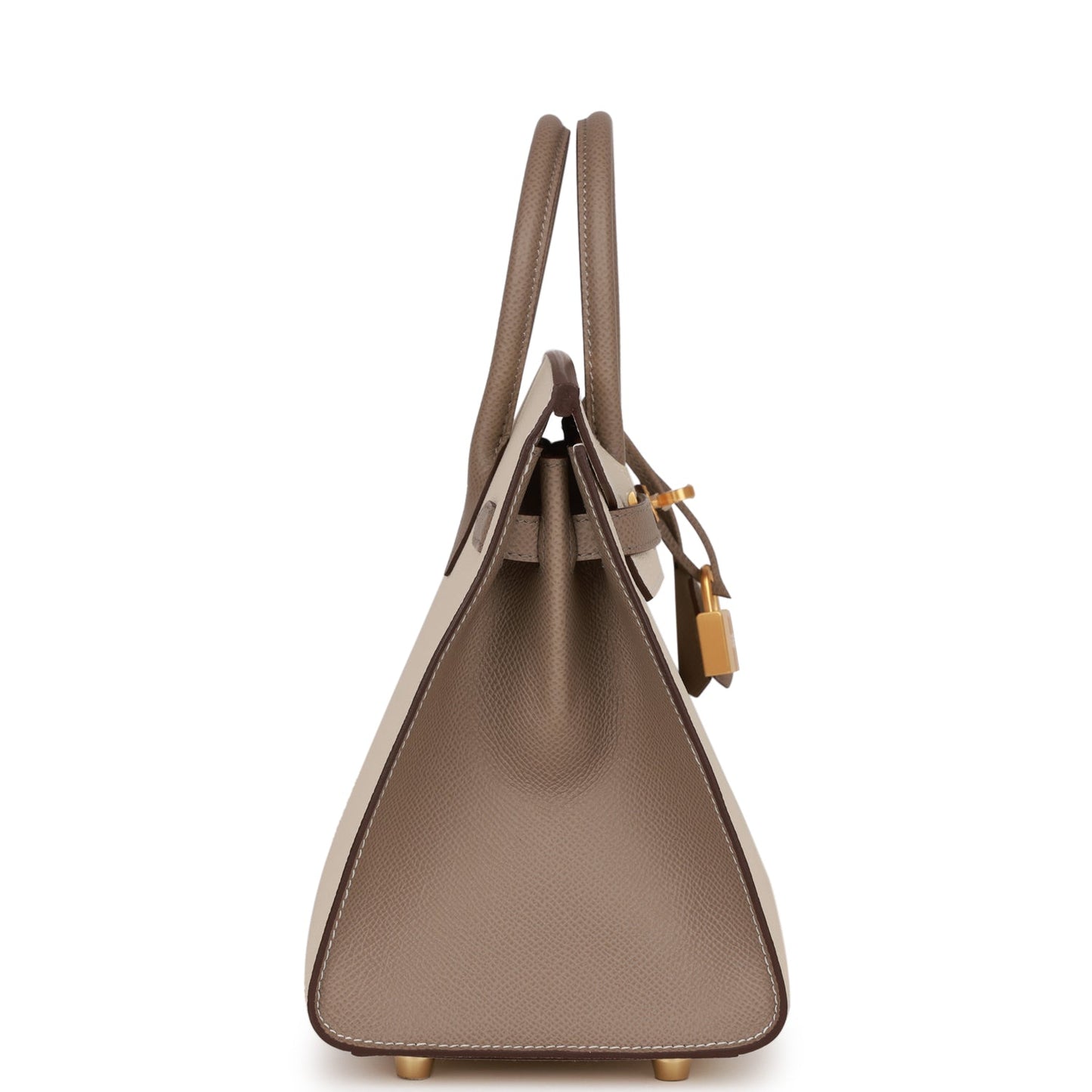 Hermes Birkin 25 Sellier Craie and Gris Asphalte Epsom Brushed Gold Hardware