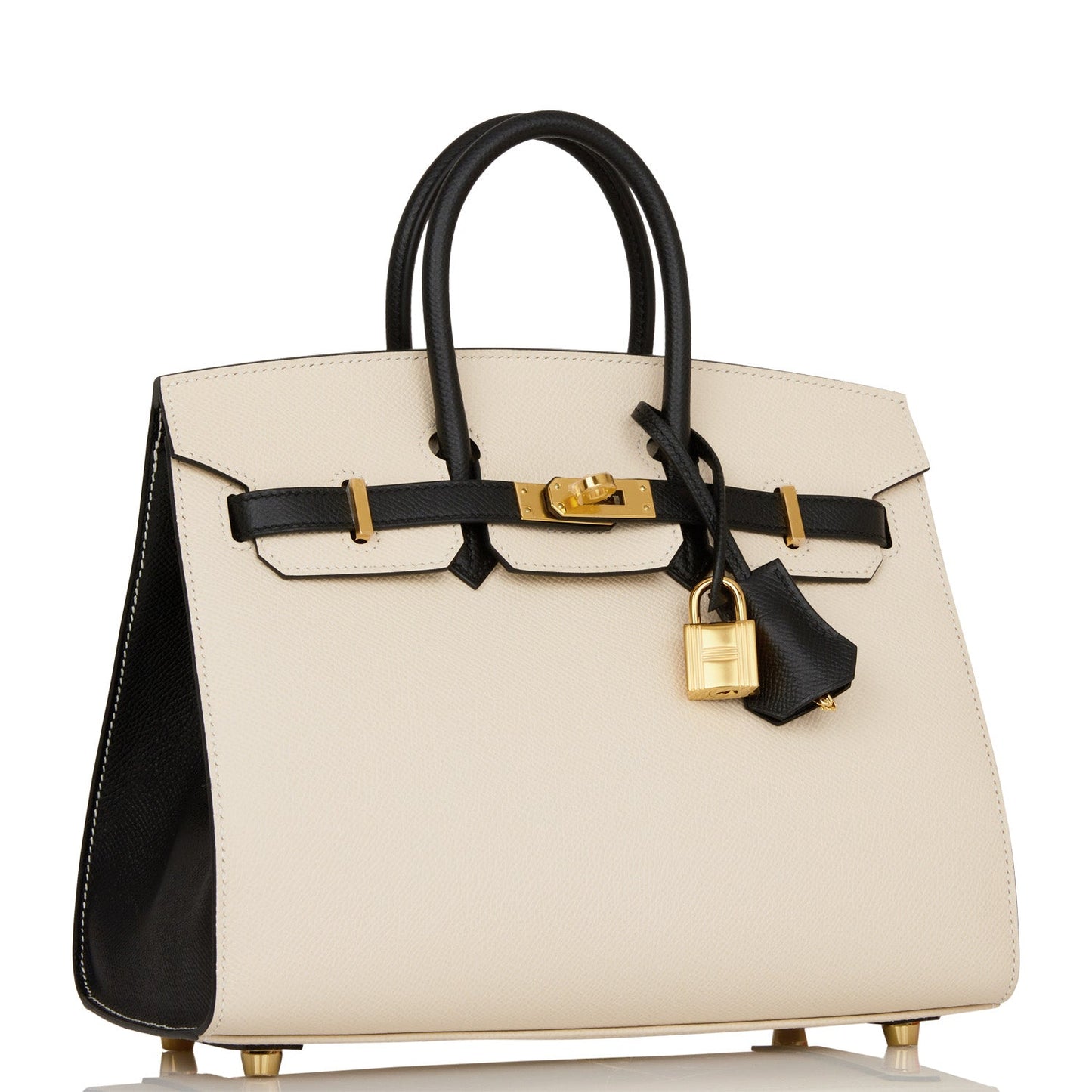 Hermes Birkin 25 Sellier Craie and Black Epsom Gold Hardware