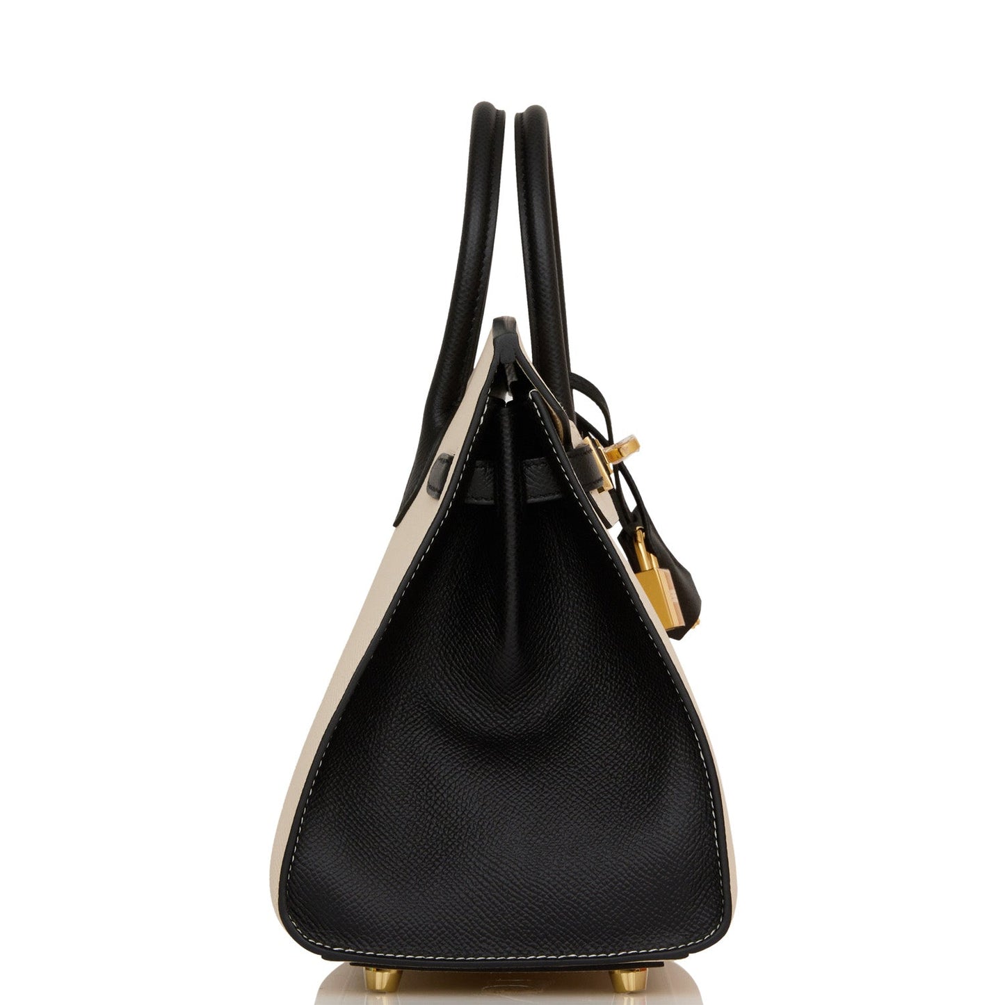 Hermes Birkin 25 Sellier Craie and Black Epsom Gold Hardware