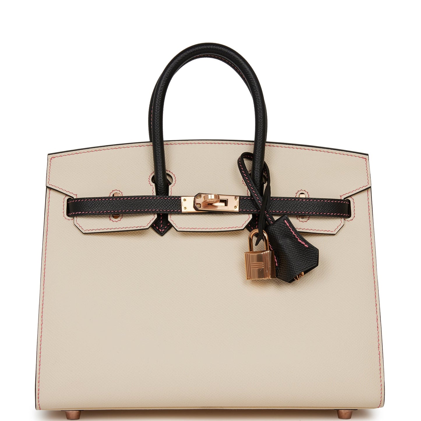 Hermes Birkin 25 Sellier Nata and Black Epsom Rose Gold Hardware