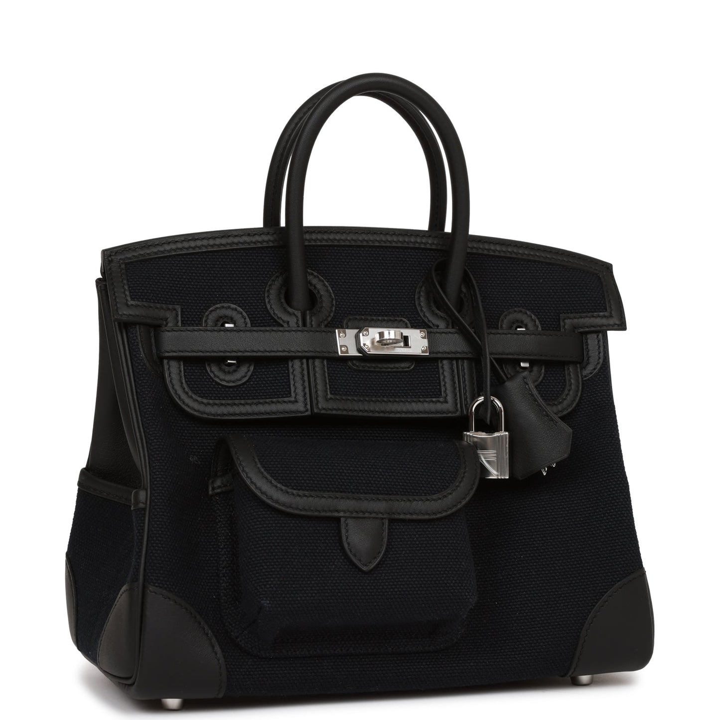 Hermes Birkin 25 Cargo Black Swift and Toile Canvas Palladium Hardware
