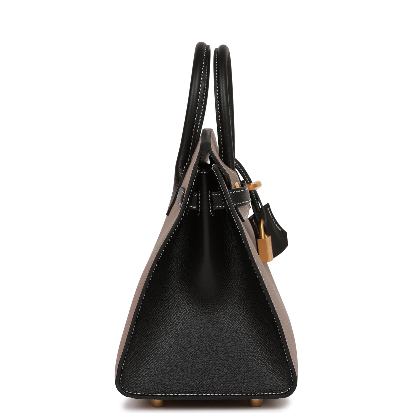 Hermes Birkin 25 Sellier Etoupe and Black Epsom Brushed Gold Hardware