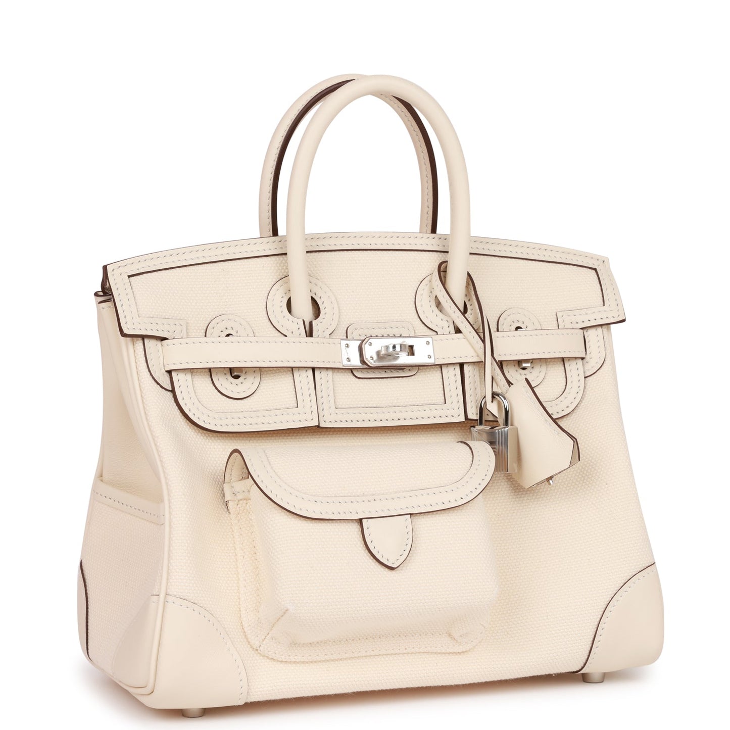 Hermes Birkin 25  Cargo Nata Swift and Toile Canvas Palladium Hardware