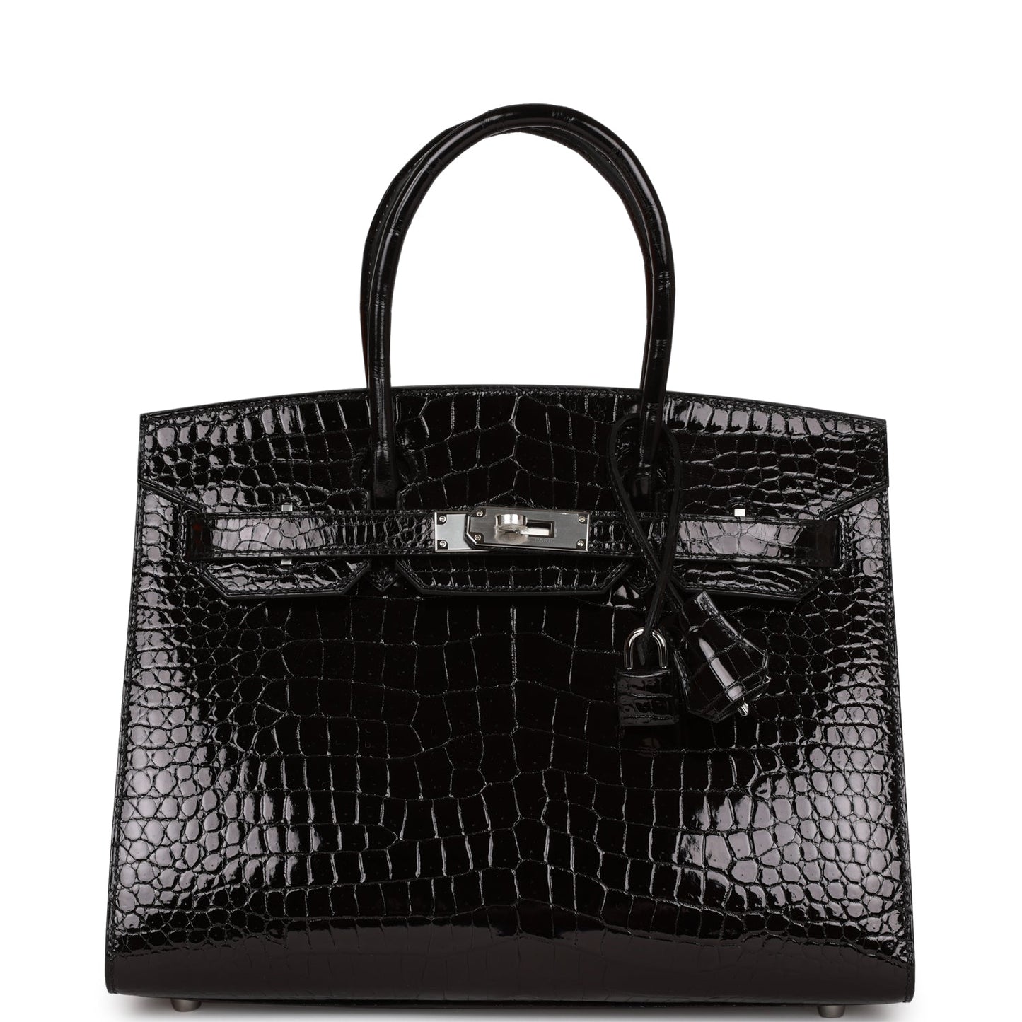 Hermes Birkin 30 Sellier Black Shiny Porosus Crocodile Palladium Hardware