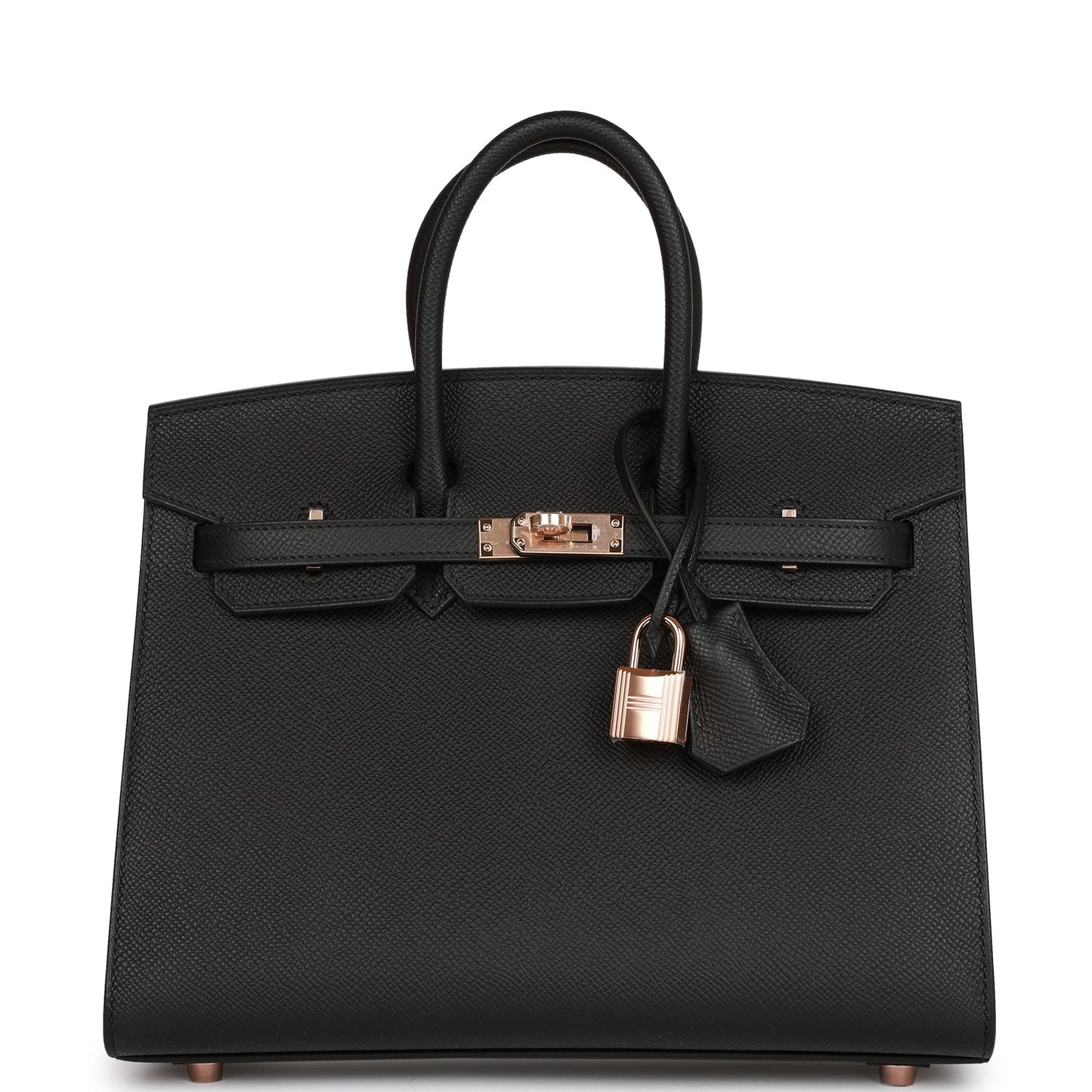 Hermes Birkin 25 Sellier Black Epsom Rose Gold Hardware