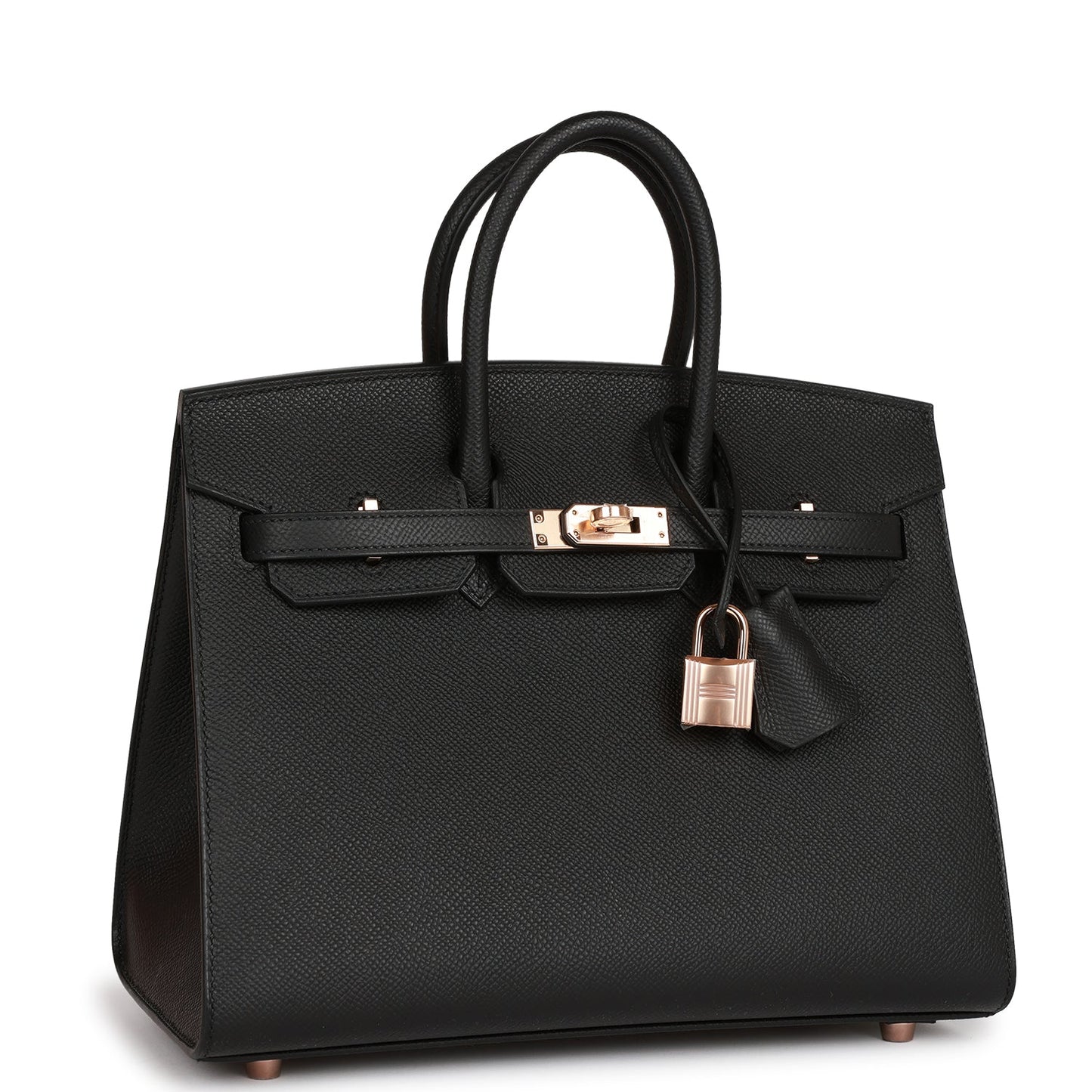 Hermes Birkin 25 Sellier Black Epsom Rose Gold Hardware