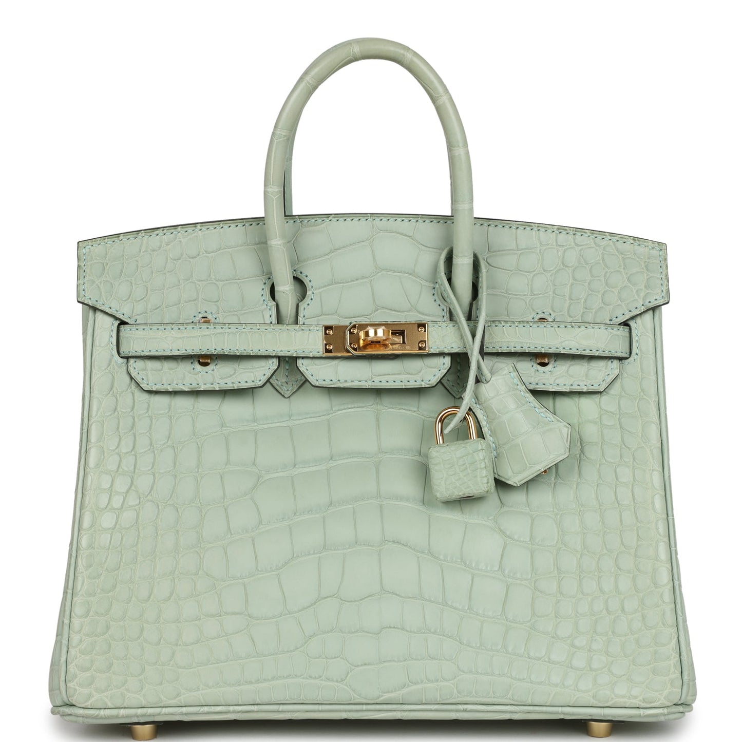Luxury Hermes Birkin 25 Vert D'Eau Matte Alligator Gold Hardware