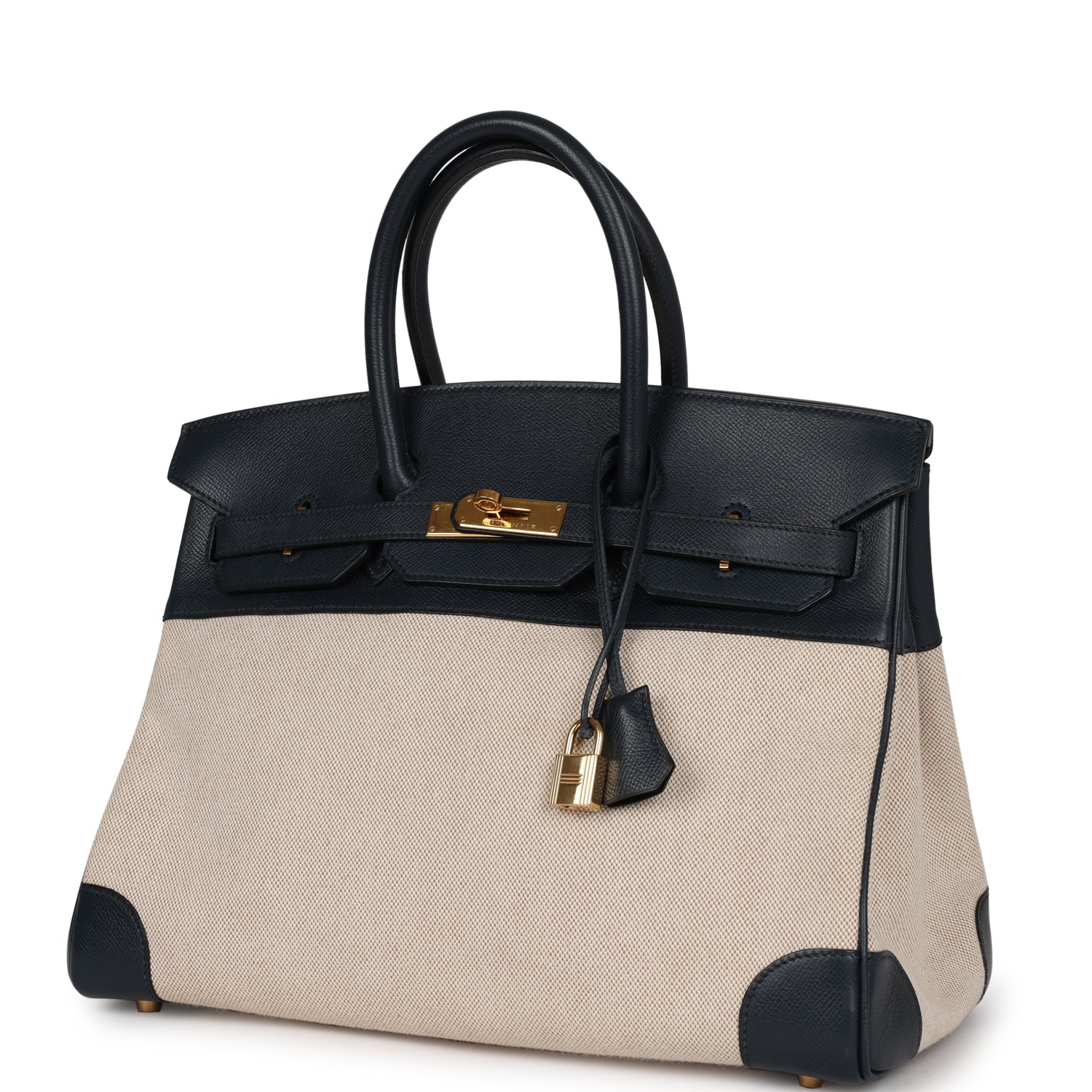 Hermes Birkin 35 Bleu Indigo Courchevel and Toile H Gold Hardware