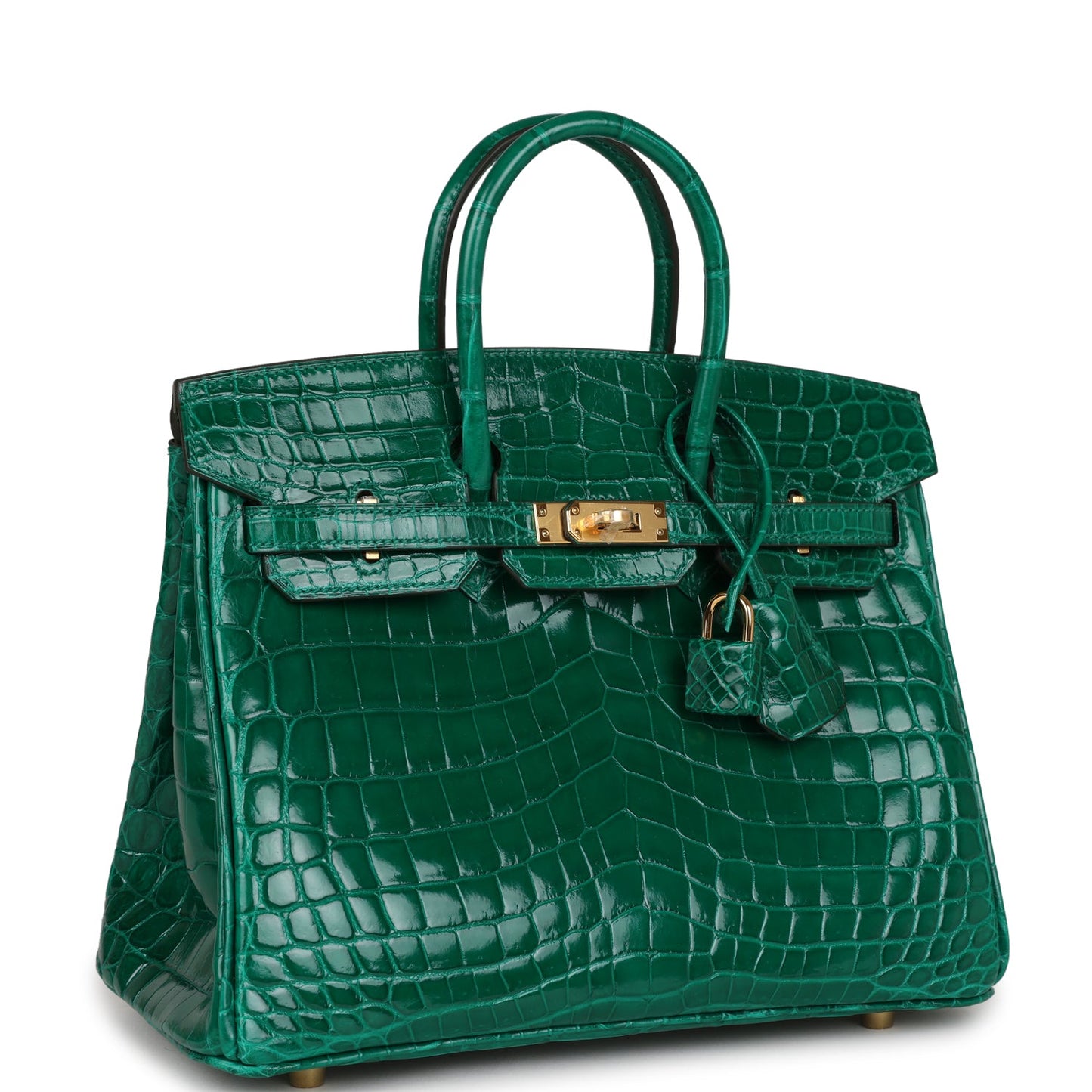 Luxury Hermes Birkin 25 Emerald Shiny Niloticus Crocodile Gold Hardware