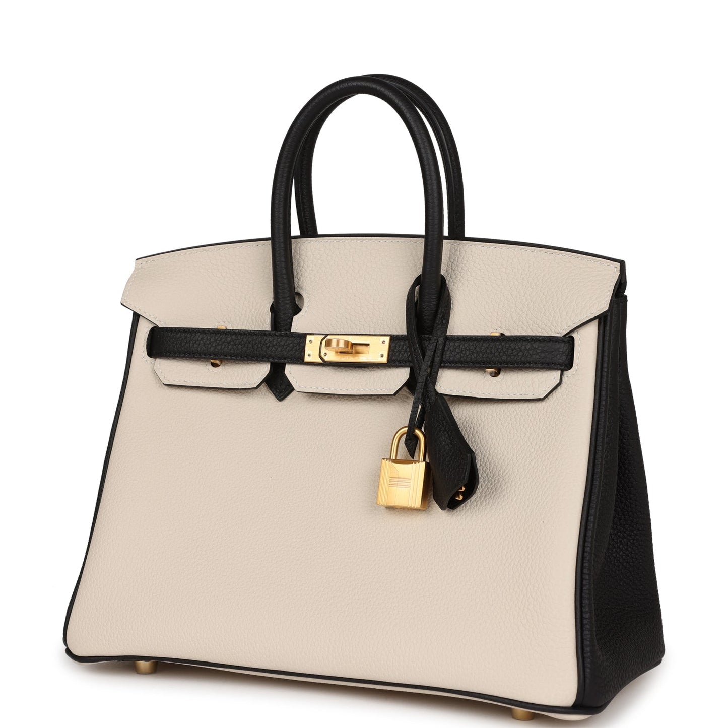 Luxury Hermes Special Order (HSS) Birkin 25 Craie and Black Togo Brushed Gold Hardware