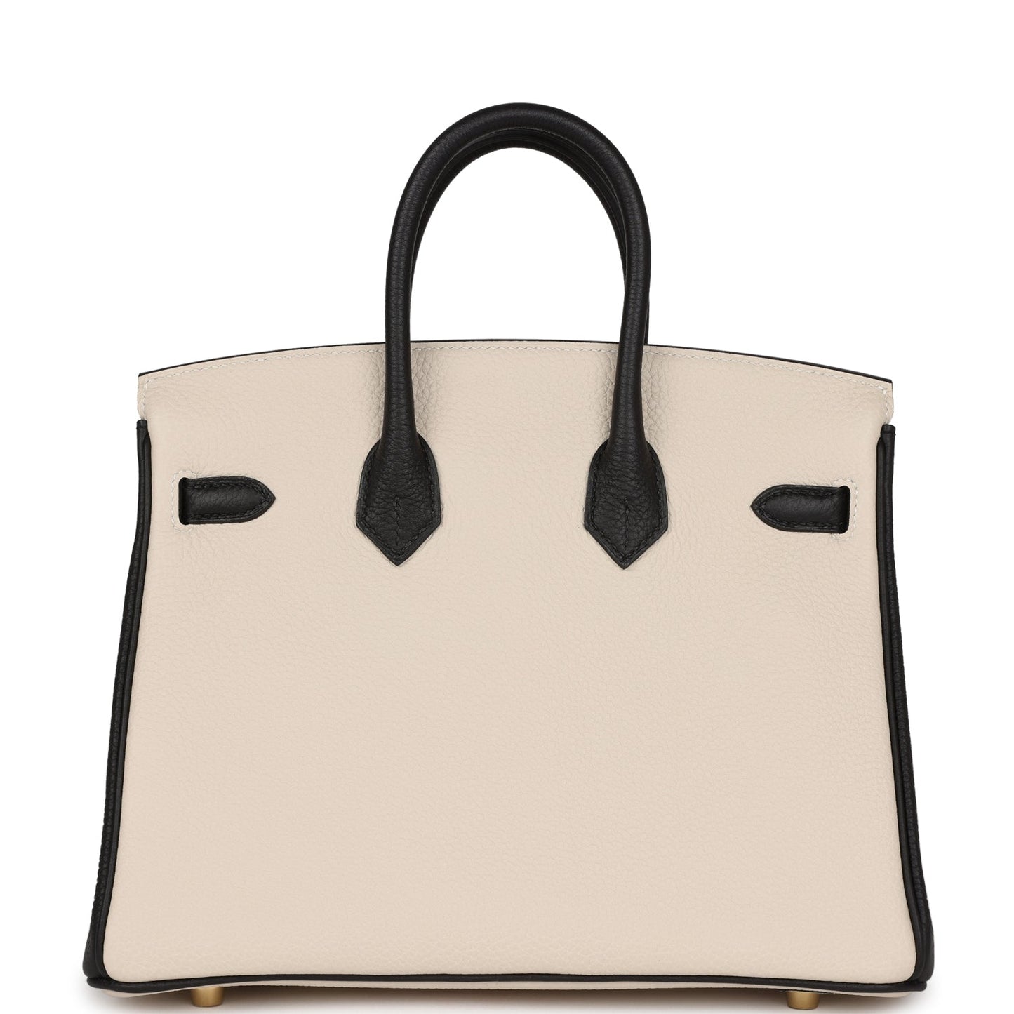 Luxury Hermes Special Order (HSS) Birkin 25 Craie and Black Togo Brushed Gold Hardware