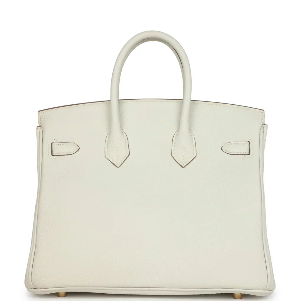 Hermes Birkin 25 Leather Gold Hardware Handbag Bag for Women (White Matt)