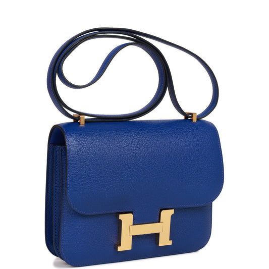 Hermes Constance 18 Bleu Electric Chevre Gold Hardware