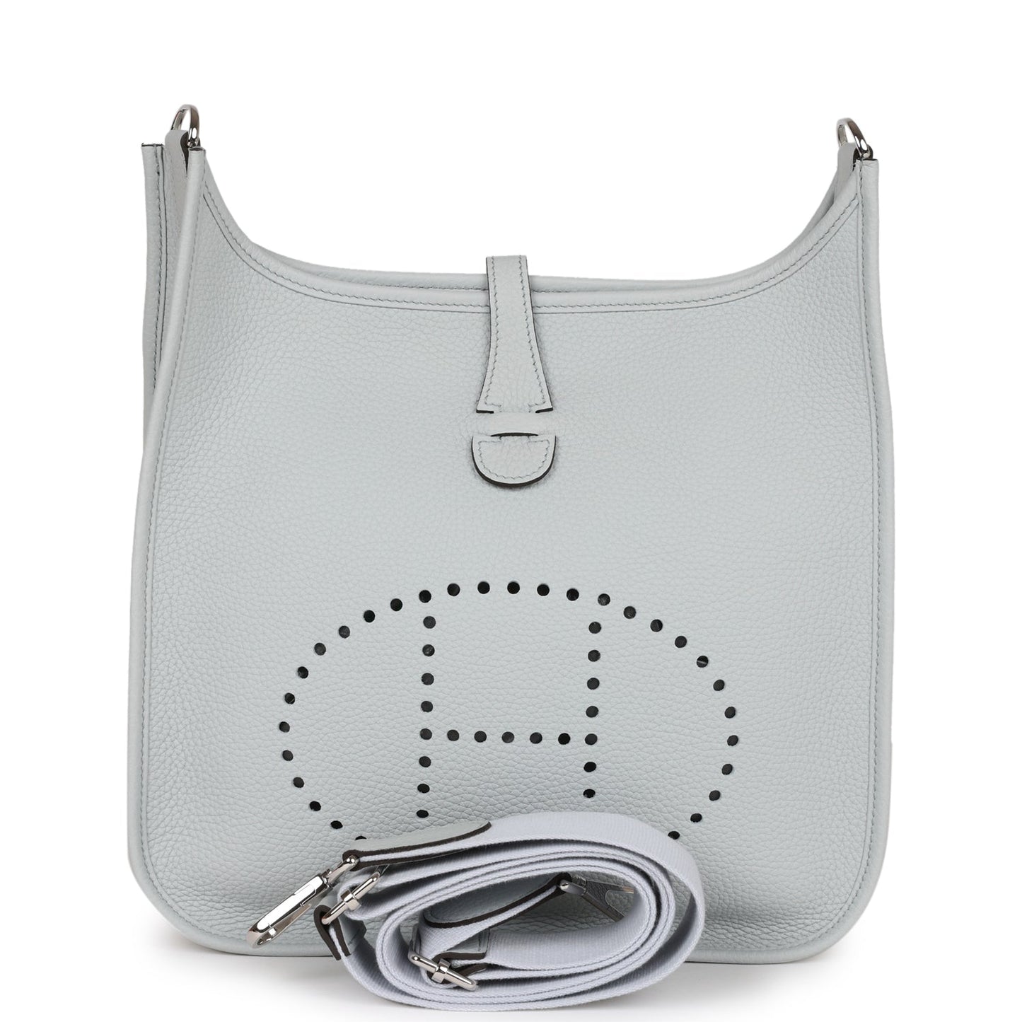 Luxury Hermes Evelyne III PM Bleu Pale Clemence Palladium Hardware