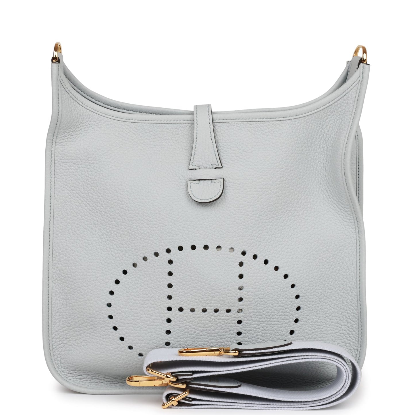 Luxury Hermes Evelyne III PM Bleu Lin Clemence Gold Hardware