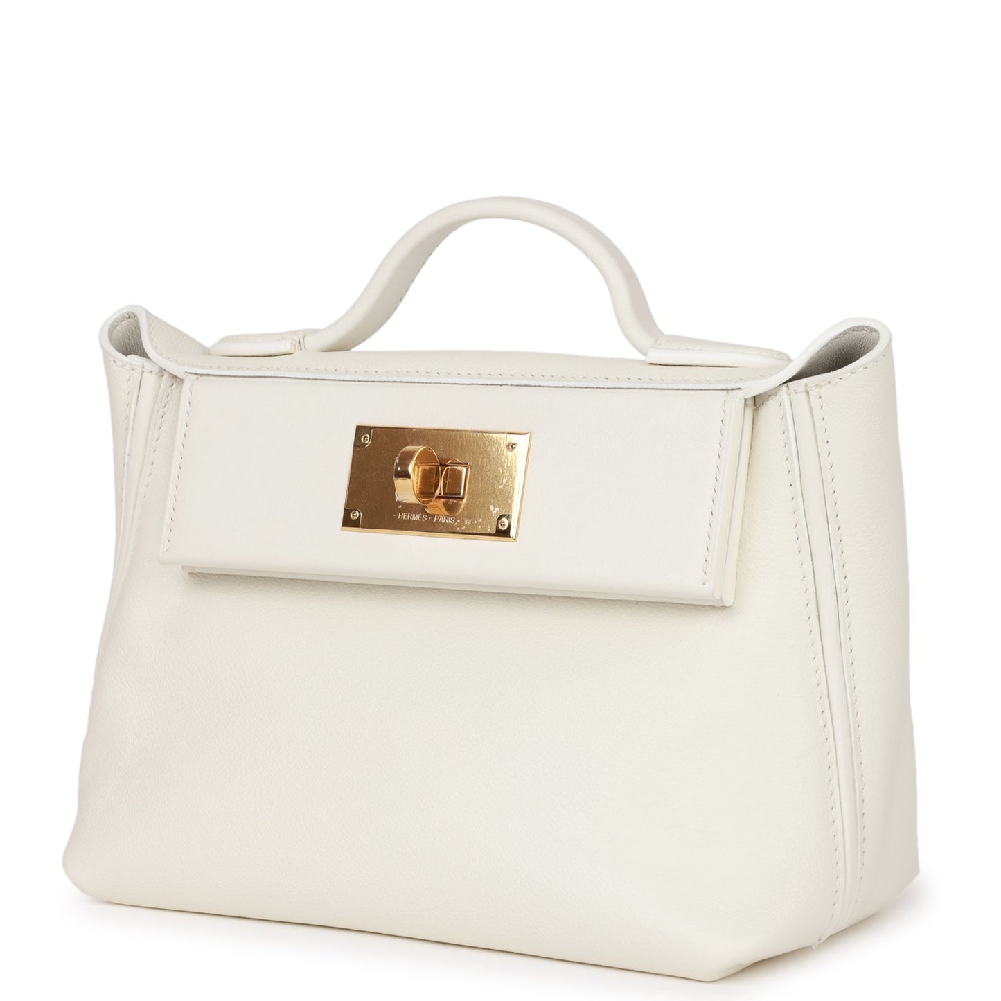 Luxury Hermes Mini 24/24 Bag White Evercolor and Swift Gold Hardware