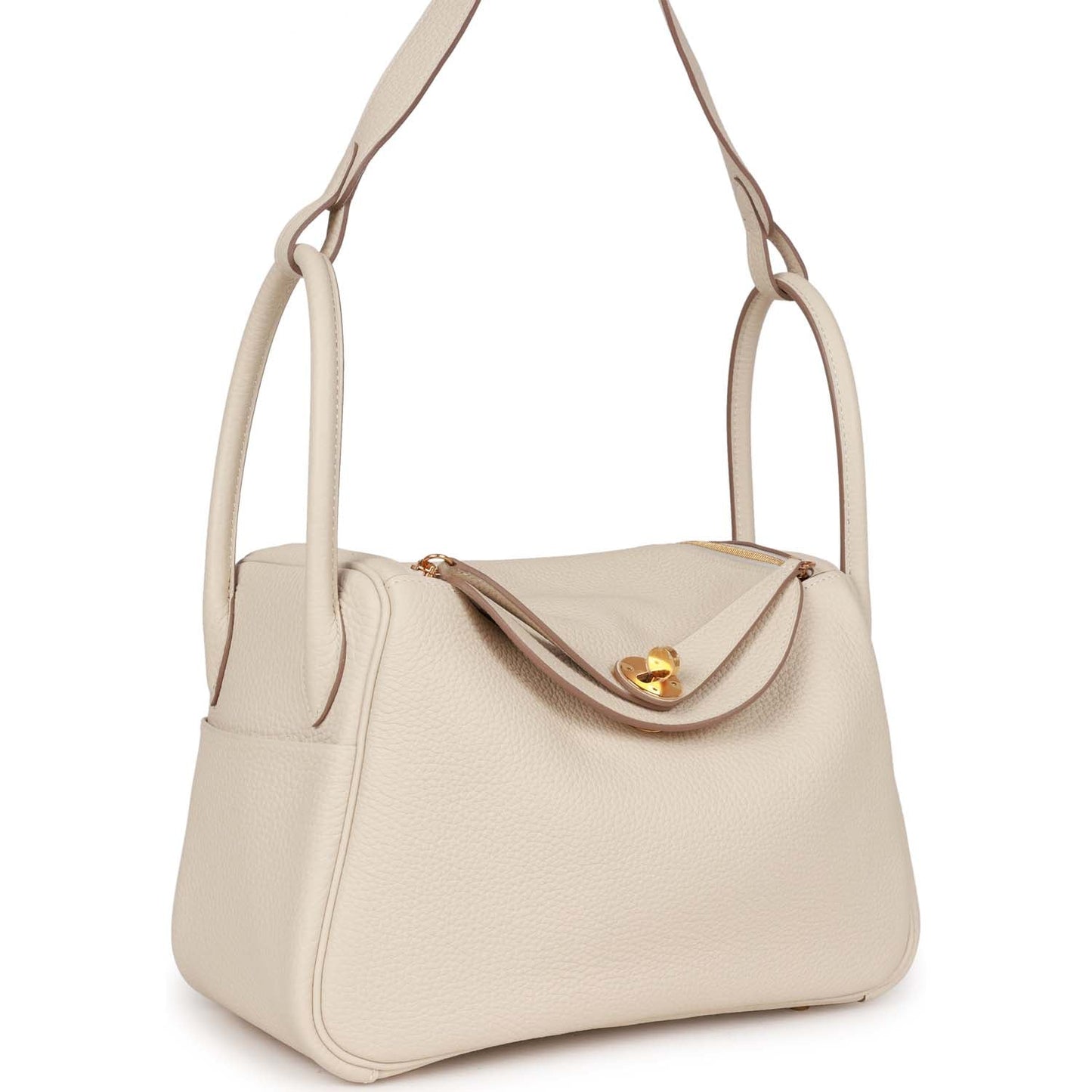 Luxury Hermes Lindy 26 Craie Clemence Gold Hardware