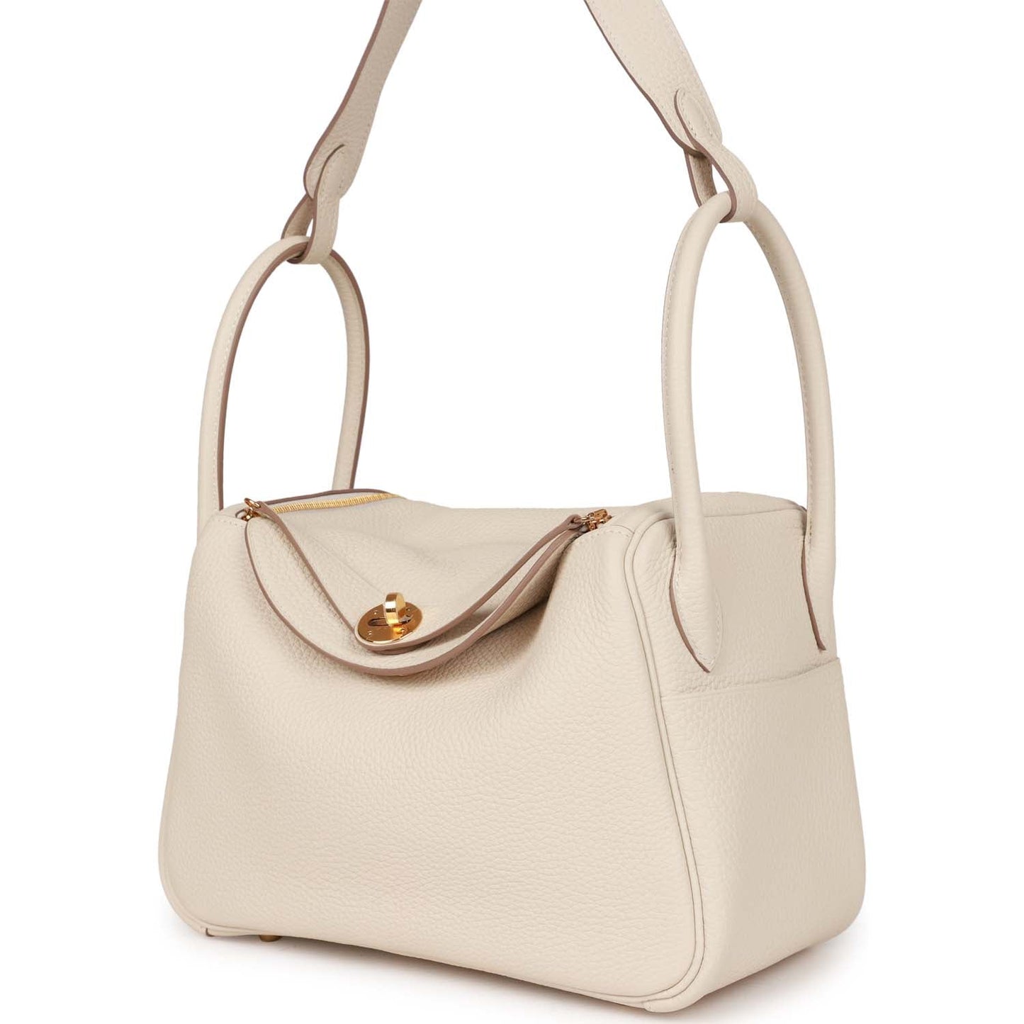 Luxury Hermes Lindy 26 Craie Clemence Gold Hardware