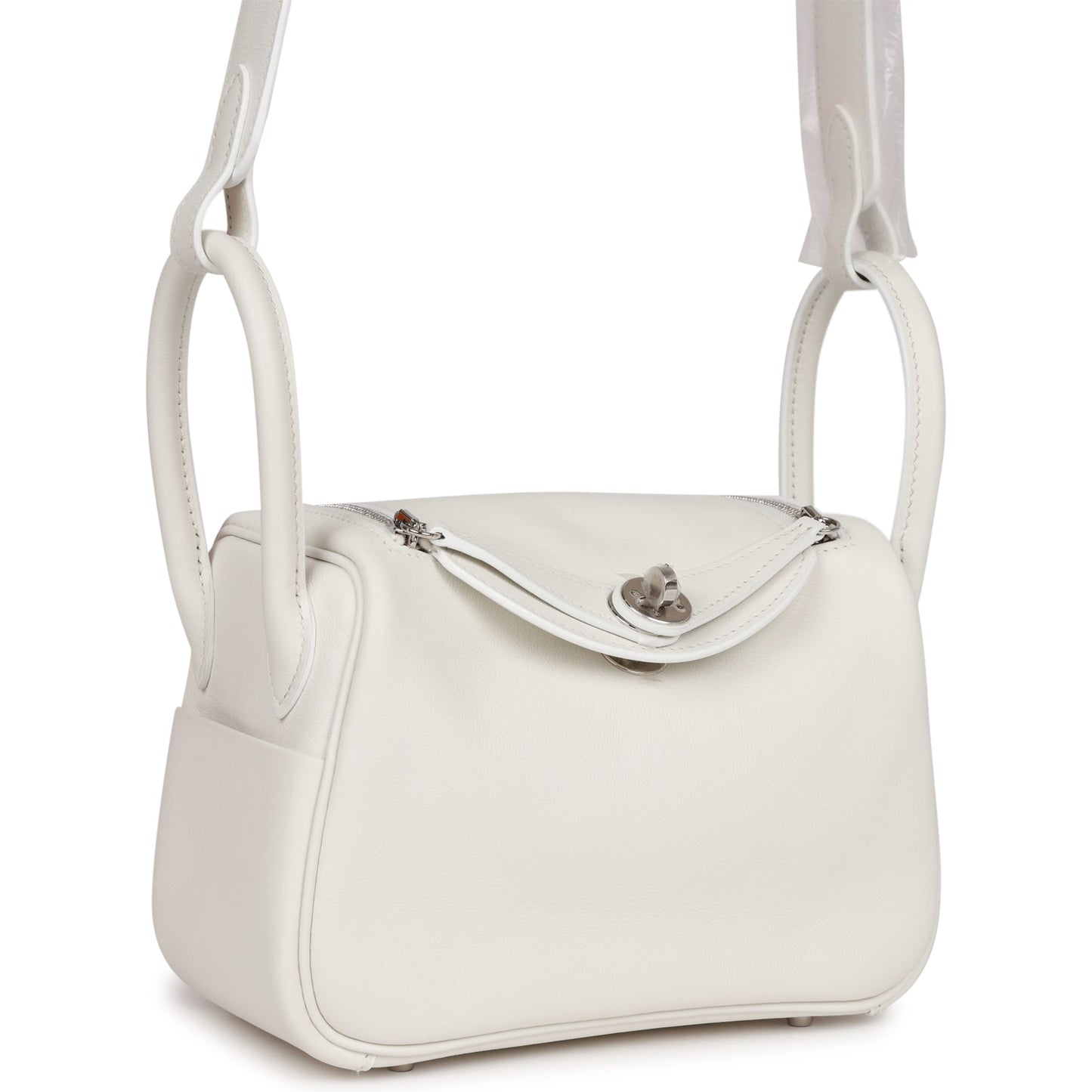 Luxury Hermes Mini Lindy White Swift Palladium Hardware