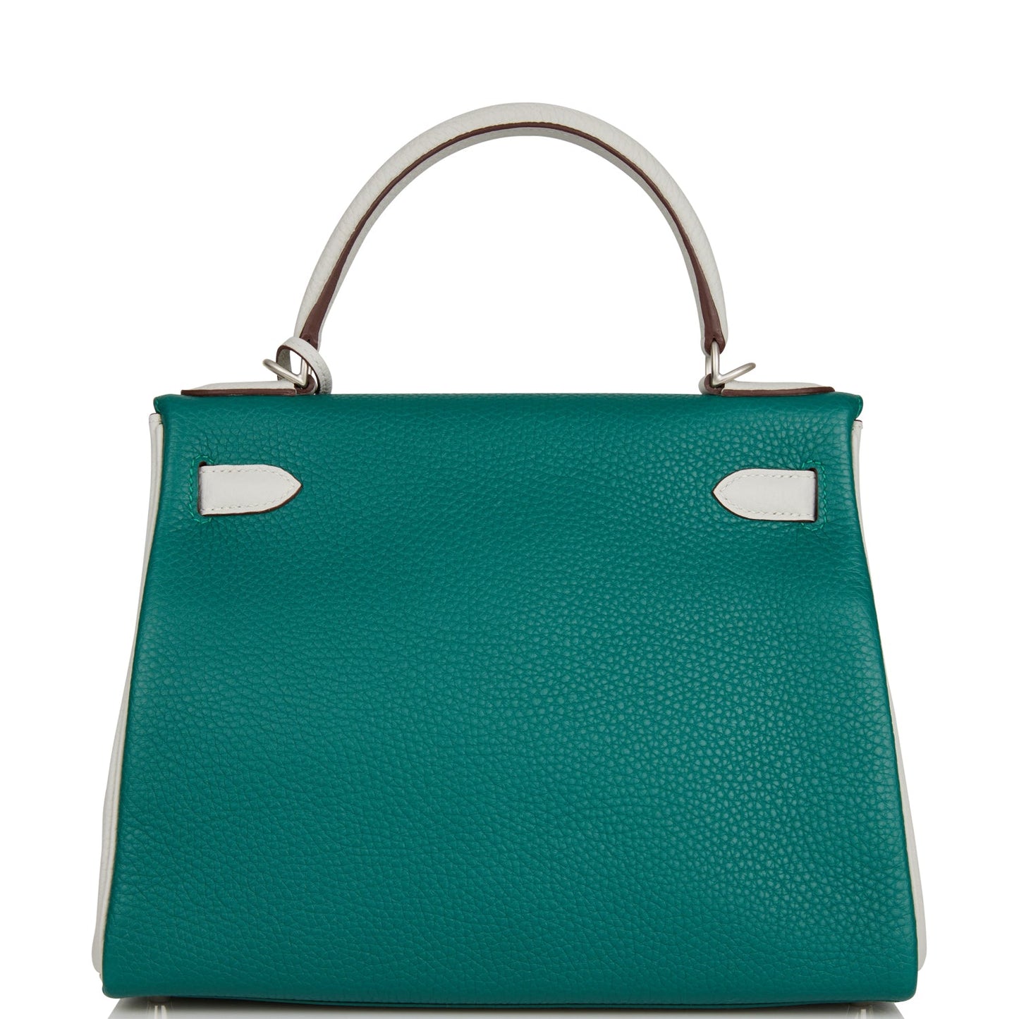 Luxury Hermes Special Order (HSS) Kelly Retourne 28 Malachite and Gris Perle Clemence Brushed Palladium Hardware