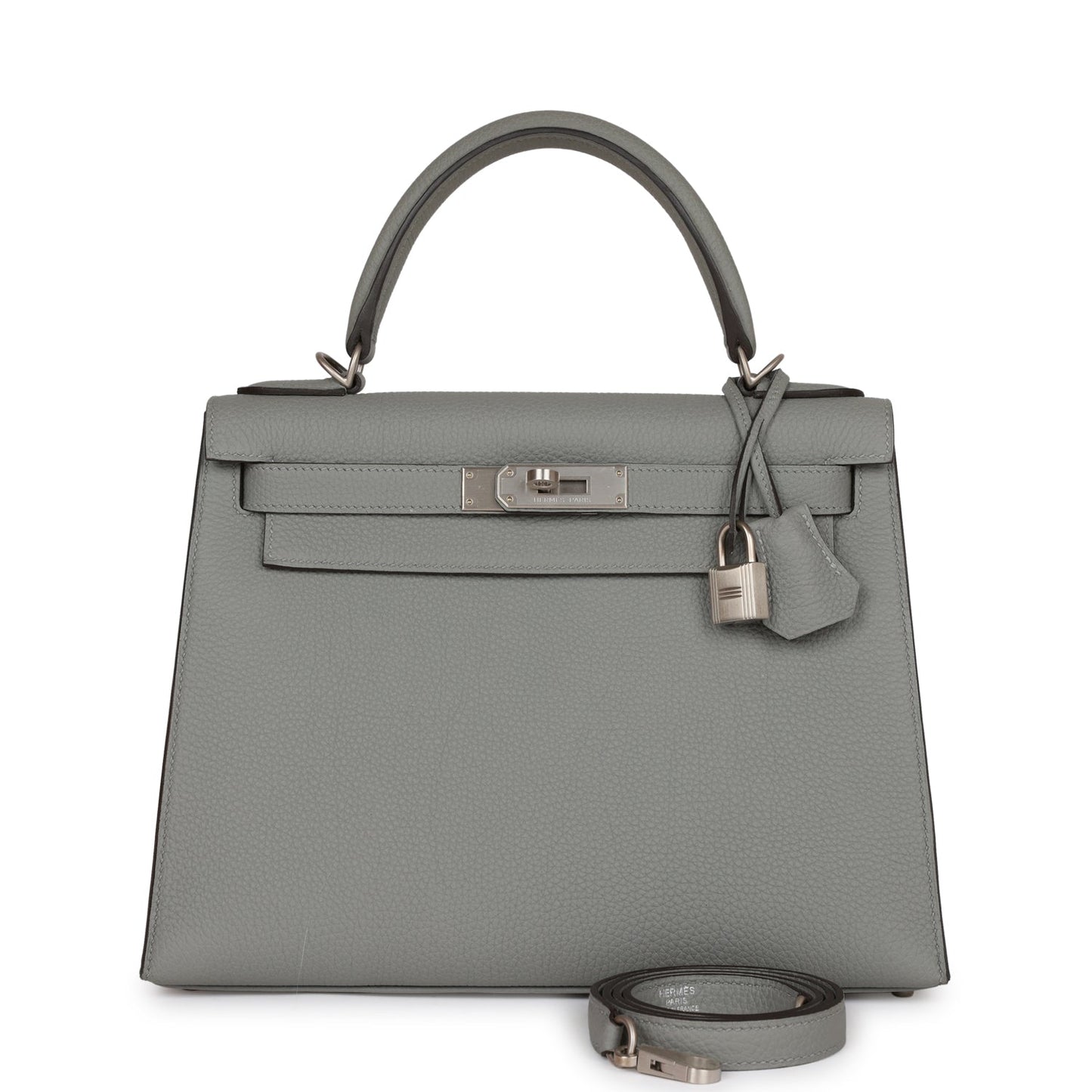 Luxury Hermes Special Order (HSS) Kelly Sellier 28 Gris Mouette Verso Togo Brushed Palladium Hardware