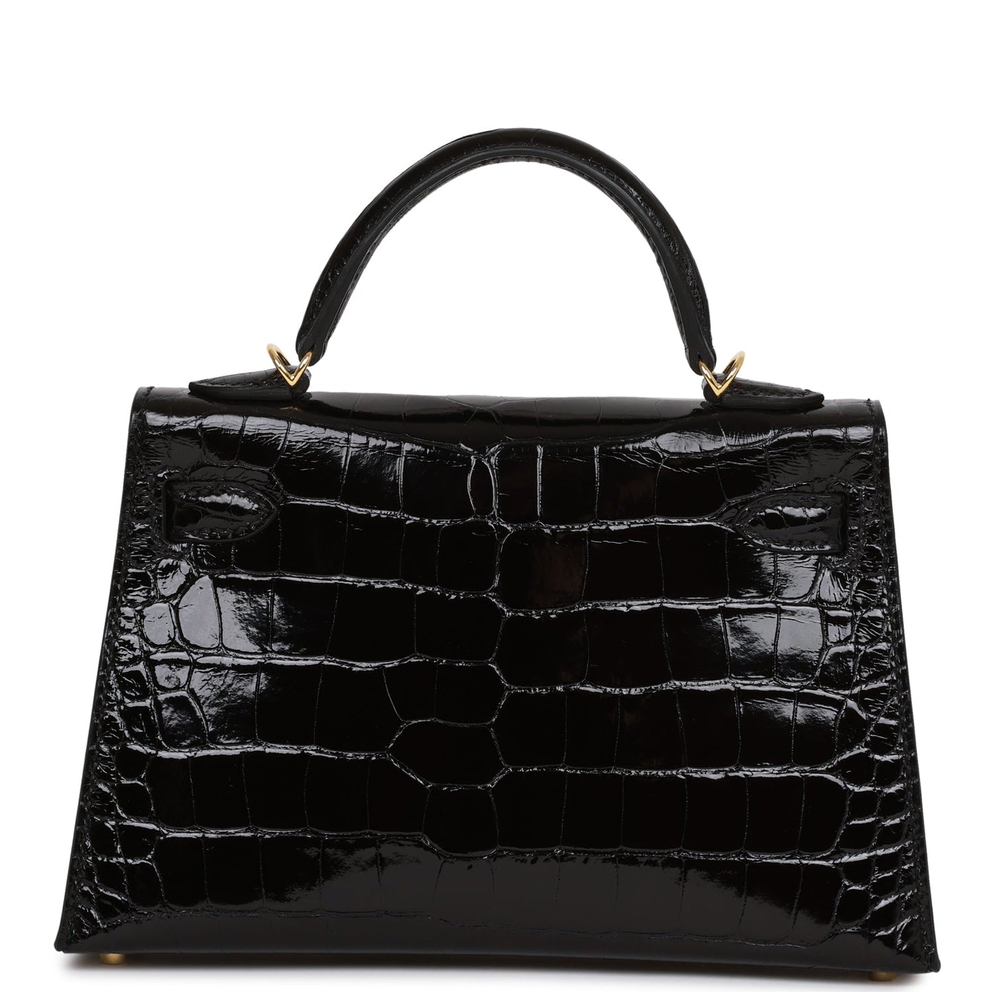 Hermes Kelly 20 Sellier Black Shiny Alligator Gold Hardware