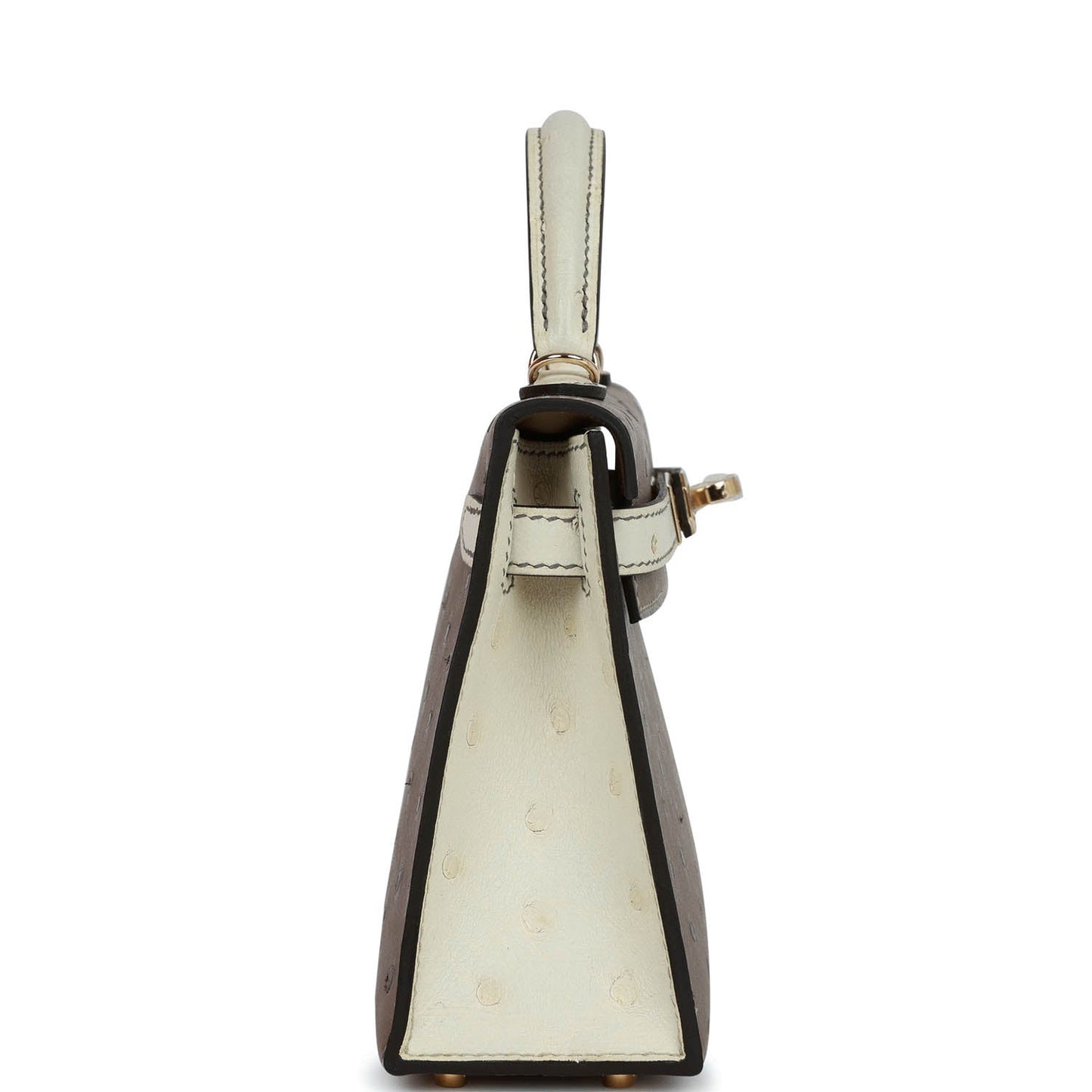 Luxury Hermes Special Order (HSS) Kelly Sellier 20 Gris Tourterelle and Beton Ostrich Permabrass Hardware