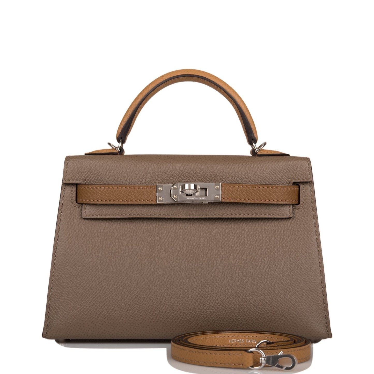 Hermes Kelly 20 Sellier Etoupe, Alezan and Biscuit Epsom Palladium Hardware