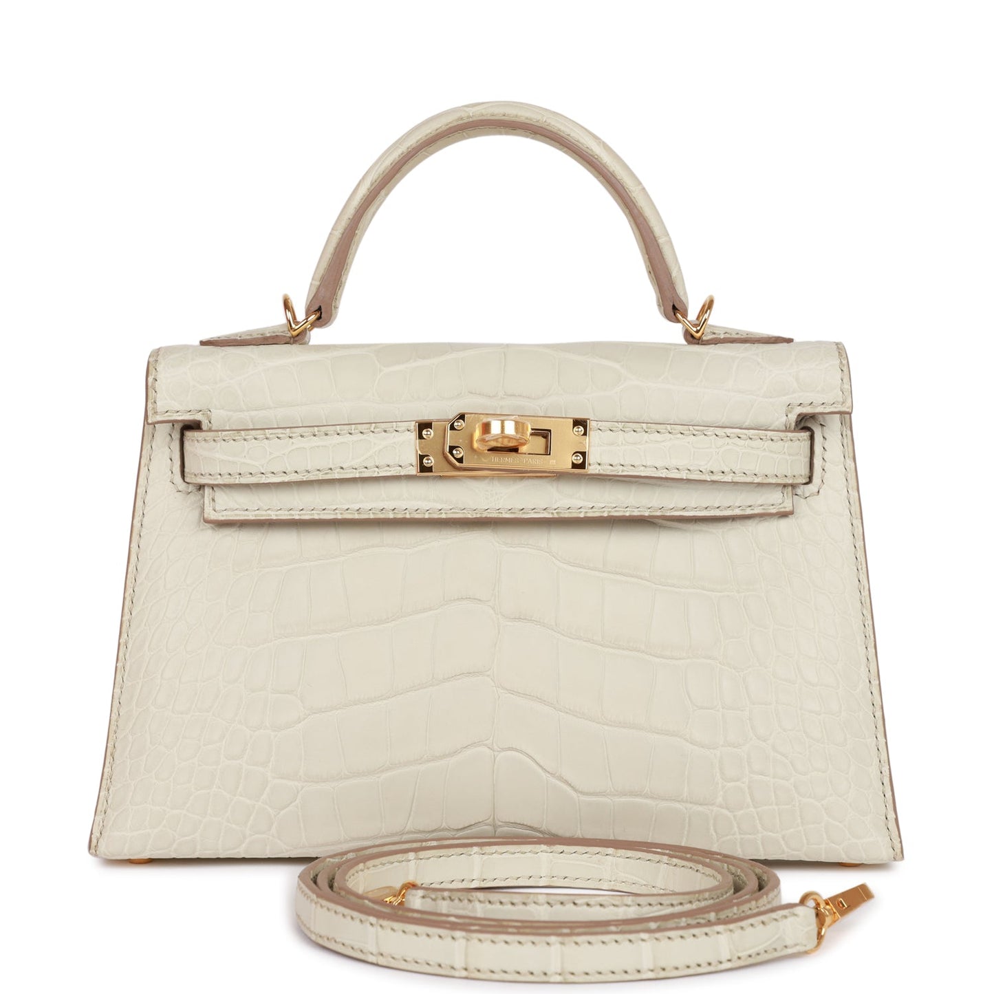 Hermes Kelly 20cm Sellier Beton Matte Alligator Gold Hardware