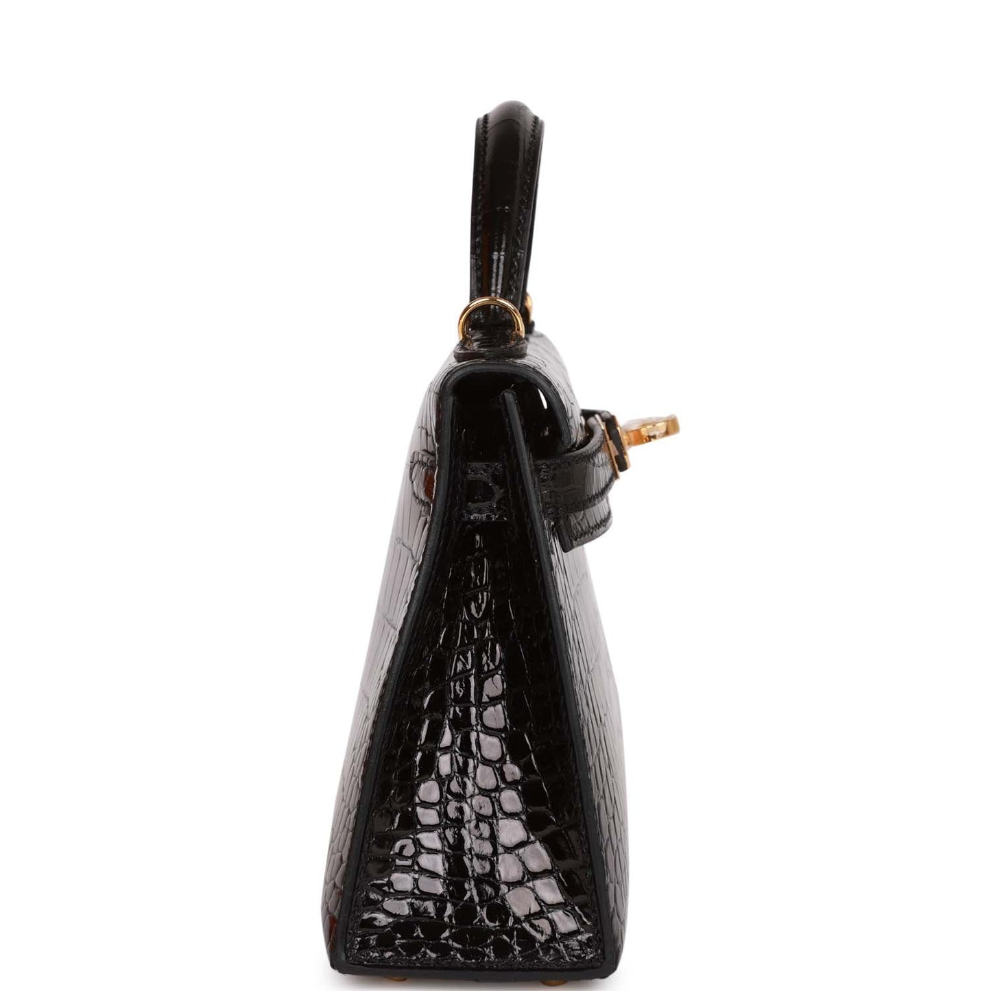 Hermes Kelly 20 Sellier Black Shiny Alligator Gold Hardware