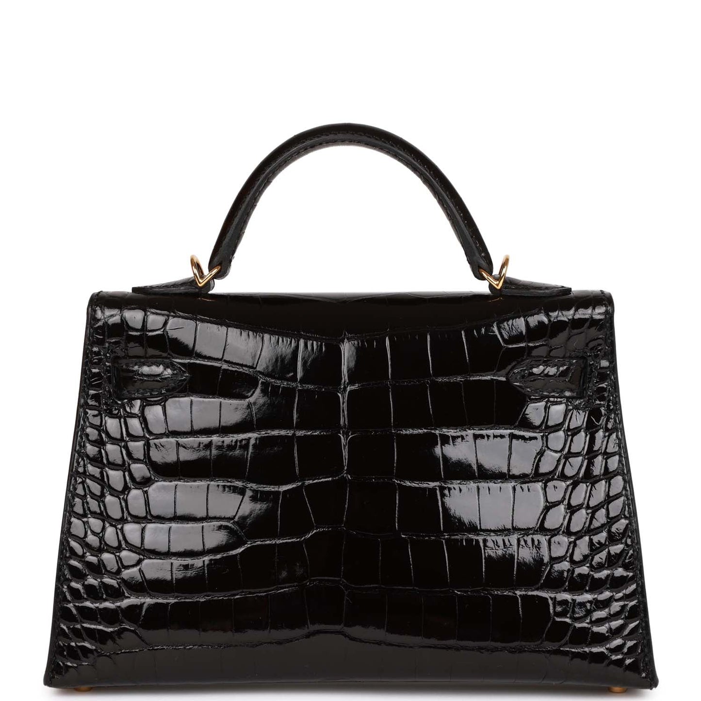 Hermes Kelly 20 Sellier Black Shiny Alligator Gold Hardware