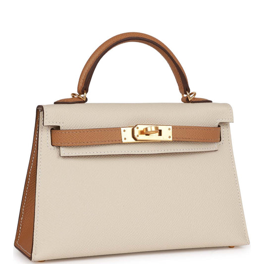Hermes Special Order (HSS) Kelly 20 Sellier Craie and Biscuit Epsom Gold Hardware