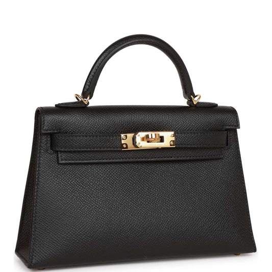 Hermes Kelly 20 Sellier Black Epsom Gold Hardware